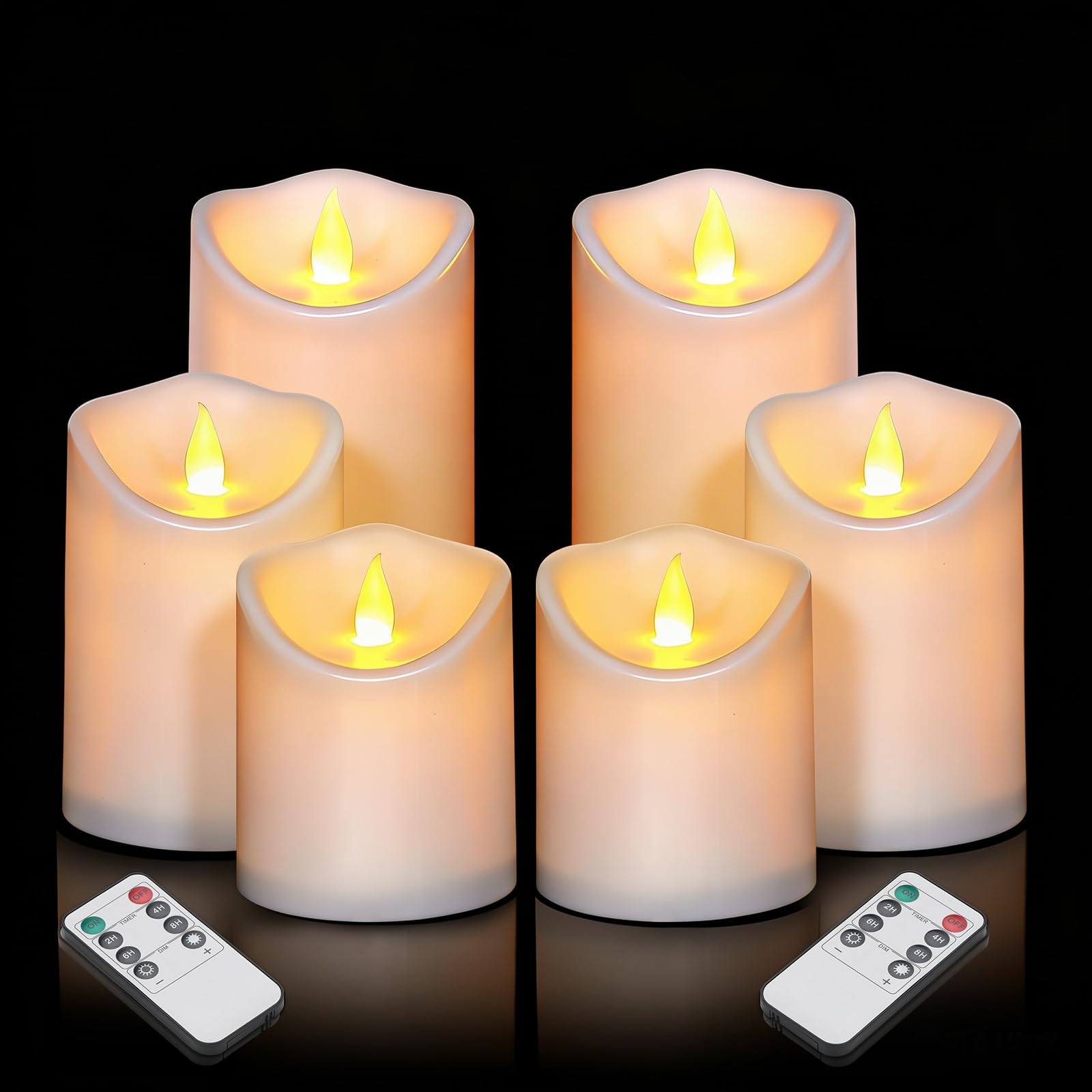Velas sin llama de 10 cm, 12,7 cm y 15,2 cm, pilares parpadeantes para interiores y exteriores, funcionan con pilas, incluye temporizador remoto de 10 teclas, más de 400 horas por 2 pilas AA (vela