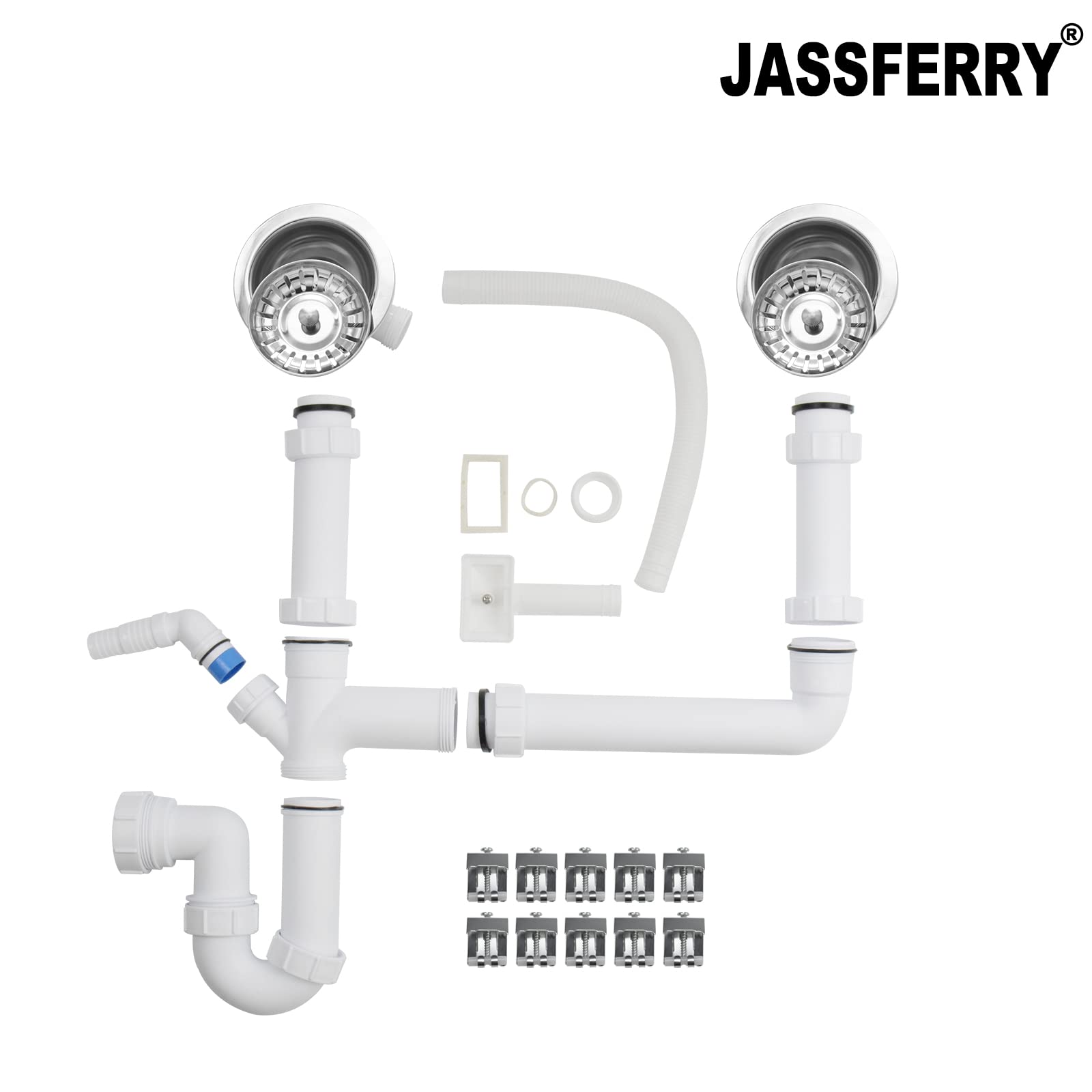 JASSFERRY Fregadero de cocina 1,5 senos, de Acero Inoxidable, escurridor reversible, con colador de residuos