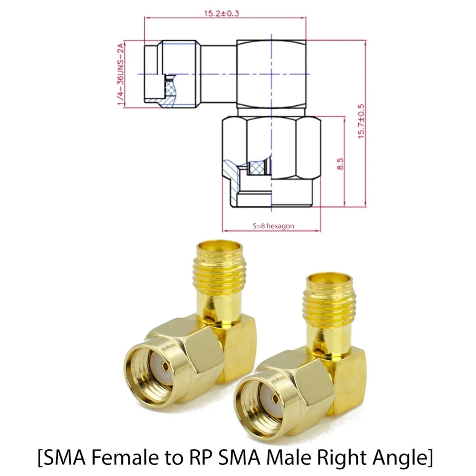 Lot de 5 adaptateurs coaxiaux RP-SMA mâle vers prise femelle RPSMA à angle droit de 90 degrés (type 4, 5 pièces)