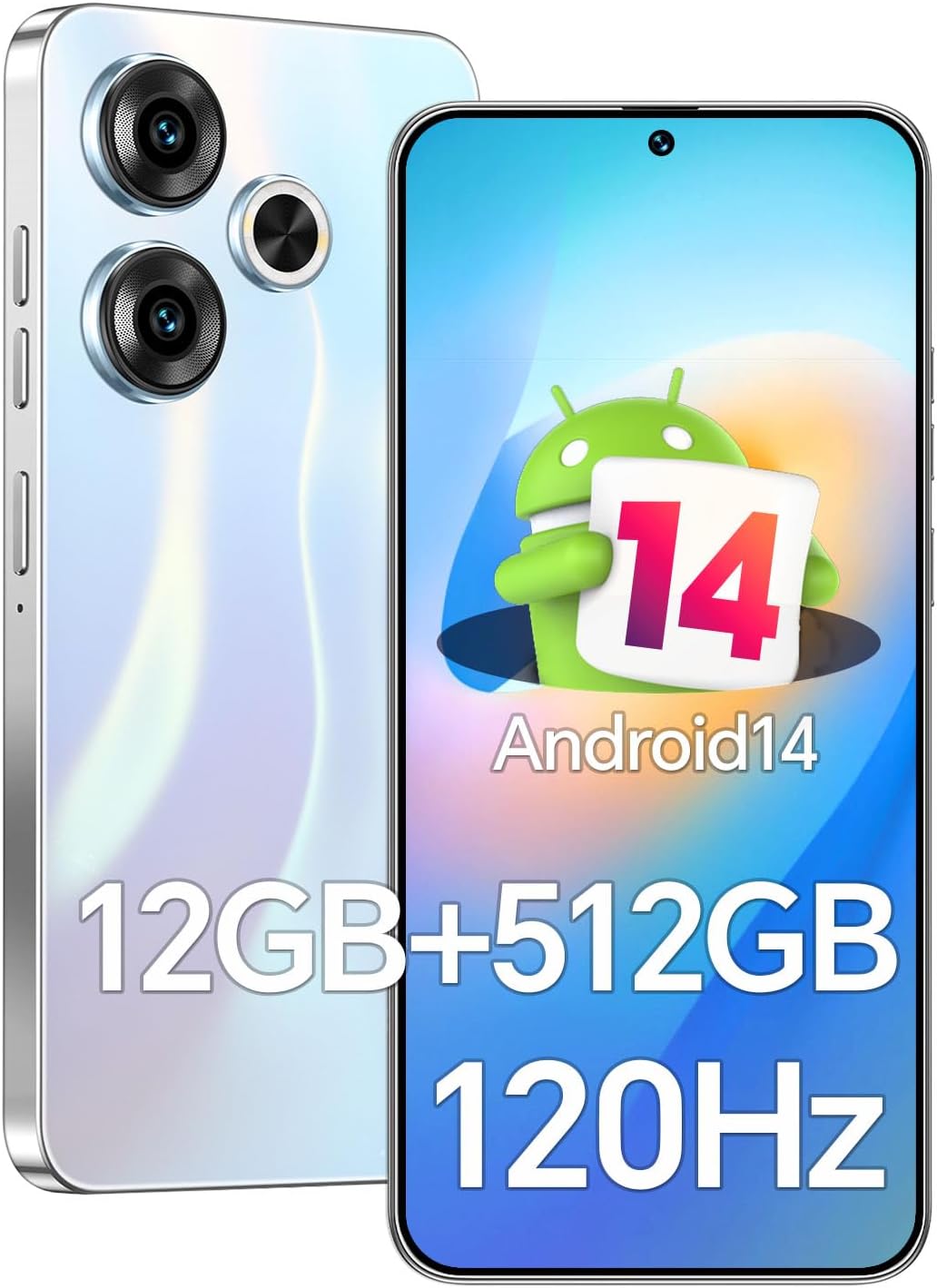 Unlocked Cell Phones G19, 12GB +512GB Android 14,5000mAh Battery 5G, 6.7HD Screen,48MP+108MP Dual Camera Android Phone, 5G Phone Face ID/GPS/Bluetooth/WiFi/Silvery