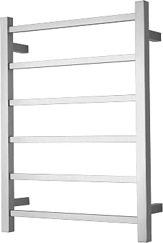 Electric Heated Towel Warmer - Wall Mounted Bathroom Towel Rack, Plug-in Design & Brushed Stainless Steel 6 Bar Brushed with Single Press