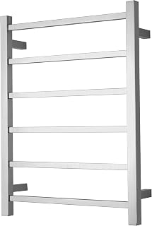 Towel Warmer Brushed Nickel for Bathroom Wall Mounted Bath Towel Heater Plug-in Square 6 Bars Drying Rack Stainless Steel Electric Heated Towel Rack 80W 27.48x21.57x2.17inches ETW13