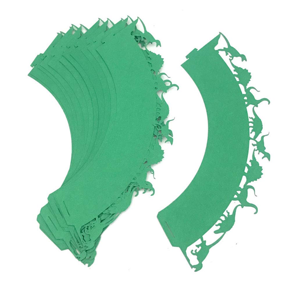 24 Pcs Cupcake Wrappers Dinosaur Laser Cut Cupcake Liners Baking Cup Holder for Wedding Party Birthday Baby Shower Decoration (Green)
