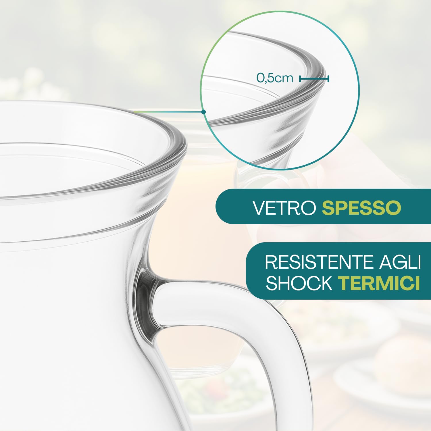 Virsus 12 Caraffe da Tavola in Vetro da 1 Litro, Misura 12x17 cm, Brocca trasparente con Manico e Beccucio Antigoccia, adatta per acqua, succo, bevande, Lavabile in lavastoviglie -8490F -9,3