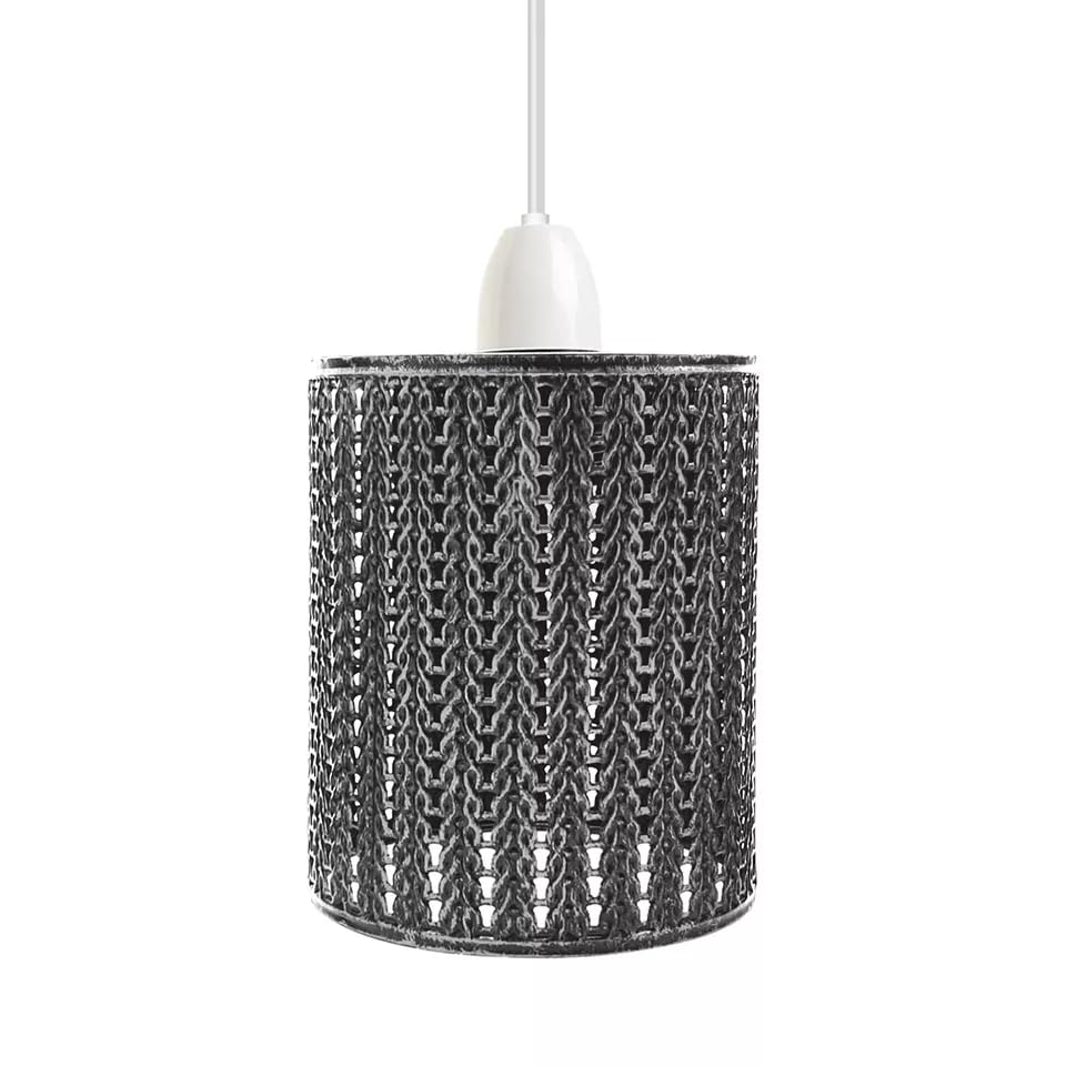 Easy Fit Wire cage Frame Open Style Pendant Light Shade Metal Cage Drum Lampshade Ceiling Pendant Lamp with Free Reducer Plate (Brushed Silver) — image 1