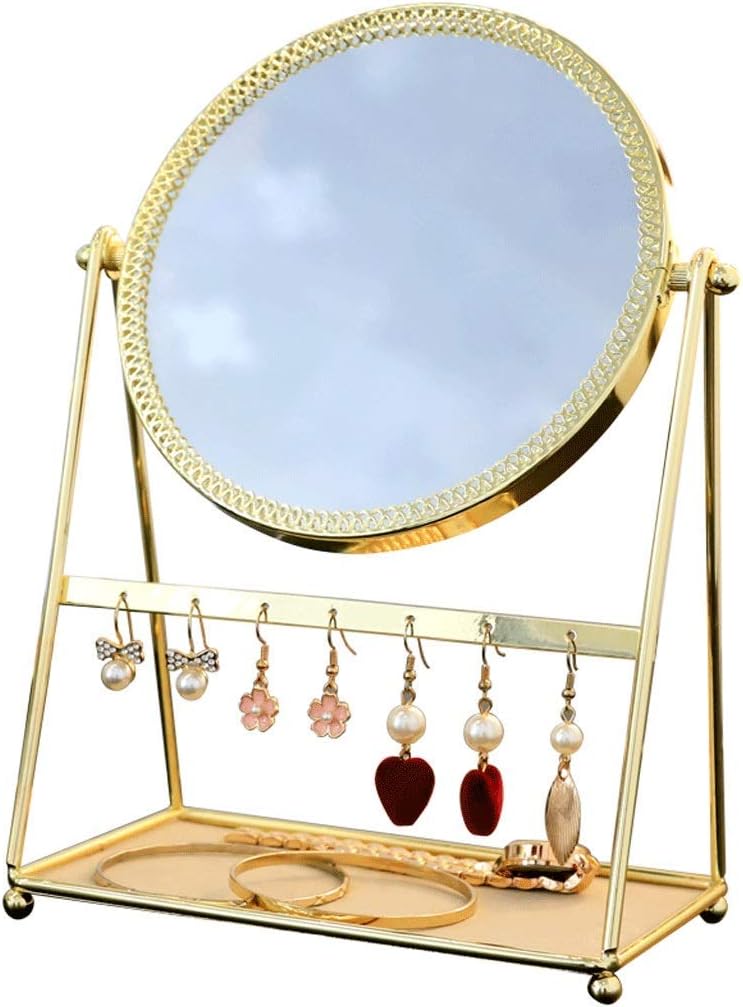 AJH-Shop Makeup Mirror Golden Lace Makeup Mirror Simple Nordic Style Single-Sided HD Mirror 360 Degree Rotating Makeup Mirror can Be Placed Jewelry Portable Desk Vanity Mirror