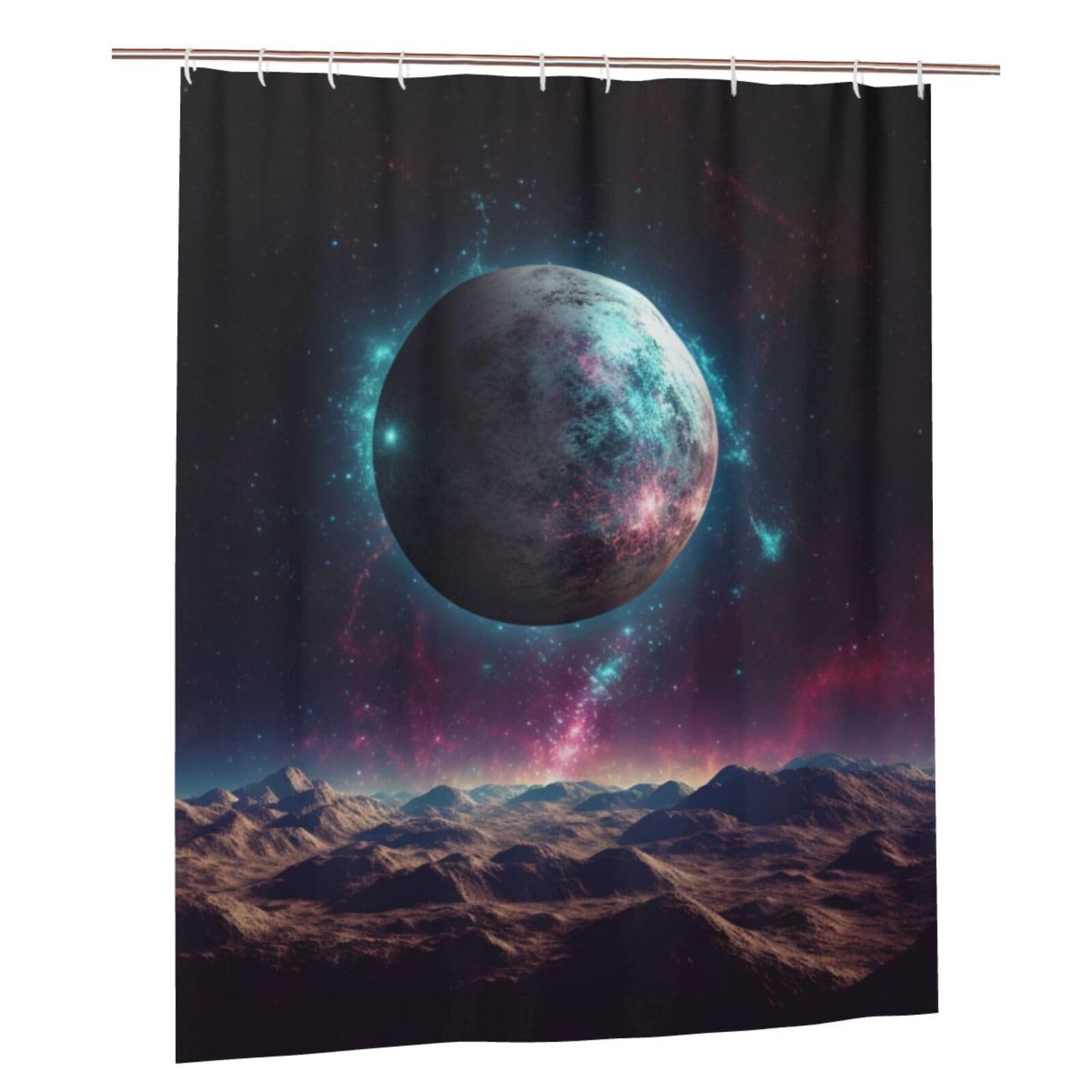 BWWHCCTI Galaxy Planet Printed Shower Curtain With 12 Plastic Hooks Opaque Quick Drying Waterproof Shower Curtains Sets For Bathroom 152x183 Cm