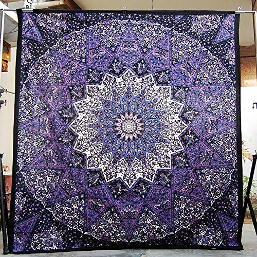 Popular Handicrafts Hippie Mandala Tapestry Blue Purple Tapestry Wall Hanging Large Table Runner Bed Cover Indian Art Cotton Bohemian Hippie Tapestry Bedsheet Wall Hanging