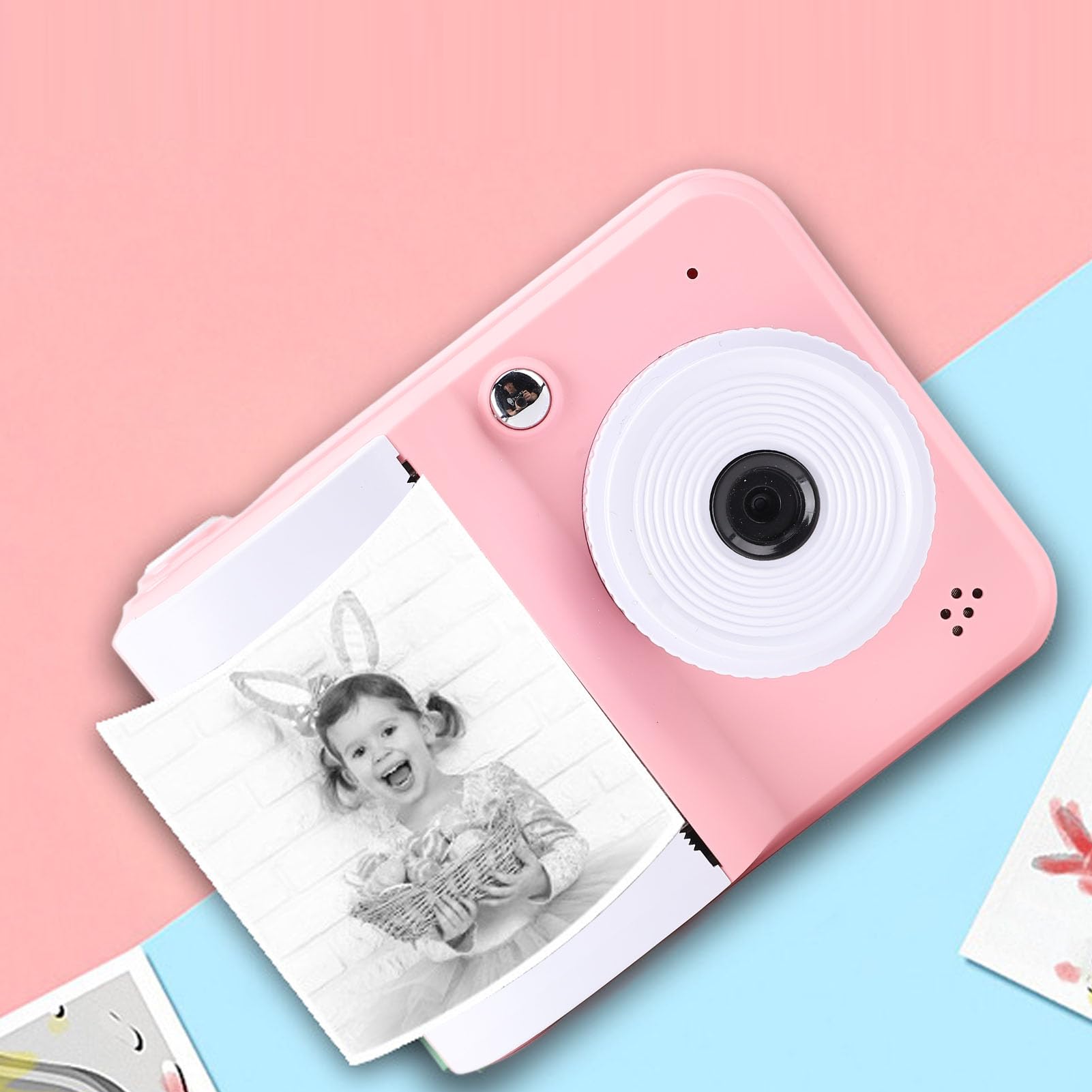 Instant Print Camera for Kids, 48MP 1080P Kids Camera Instant Print with 3 Rolls Print Paper, for Boys & Girls (Pinkish)