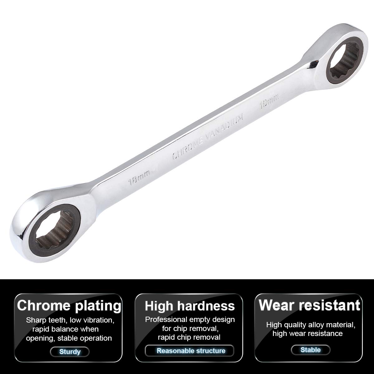 HOHXEN Double-end Ratcheting Wrench Set, Handle Spanners Hand Tools 18-19mm