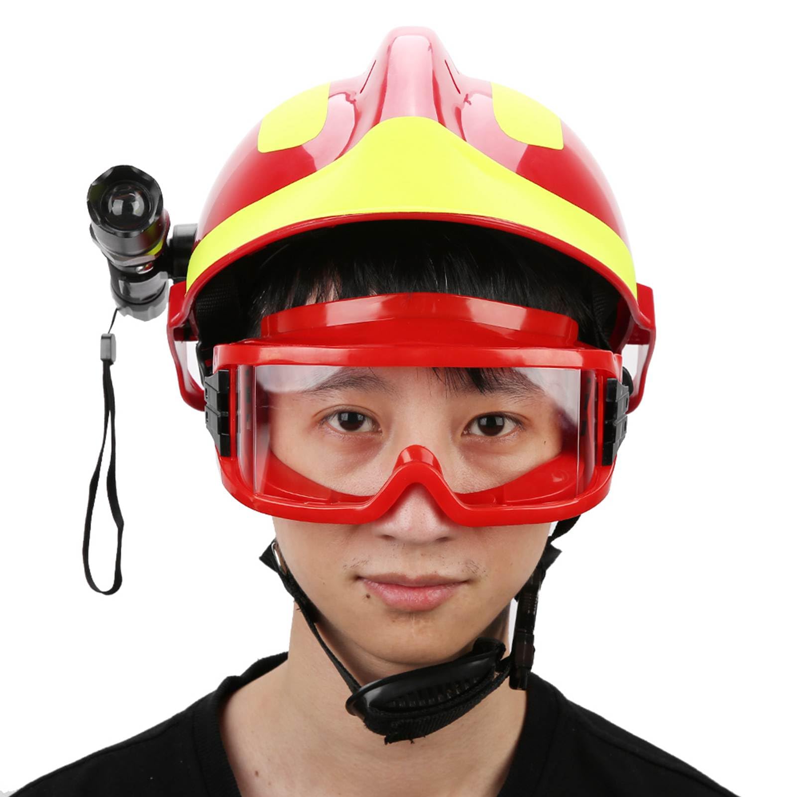 Ejoyous Casco de Rescate Bombero, Casco Antiimpacto Resistente Al Calor y Radiación, con Lámpara Frontal Gafas Capucha para Incendio Terremoto