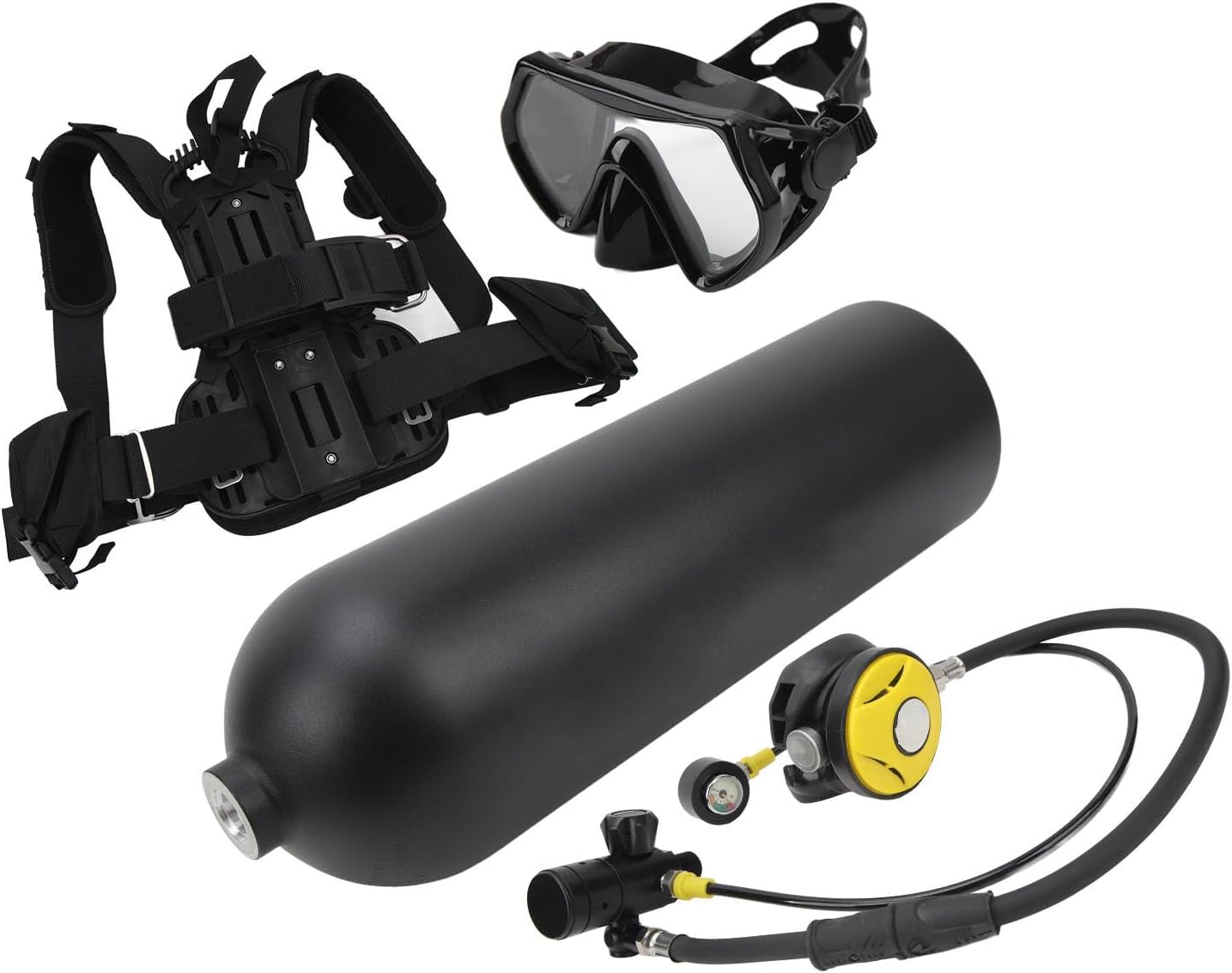 Diving Kit, Portable 4L Oxygen Cylinder Equipment Kit with Goggles Back Bracket for Underwater Diving Breath Training