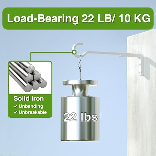 Miniatura 4 de Paquete de 2 perchas blancas resistentes para plantas de exterior de 8 pulgadas para cestas colgantes, soportes de hierro para colgar plantas en el