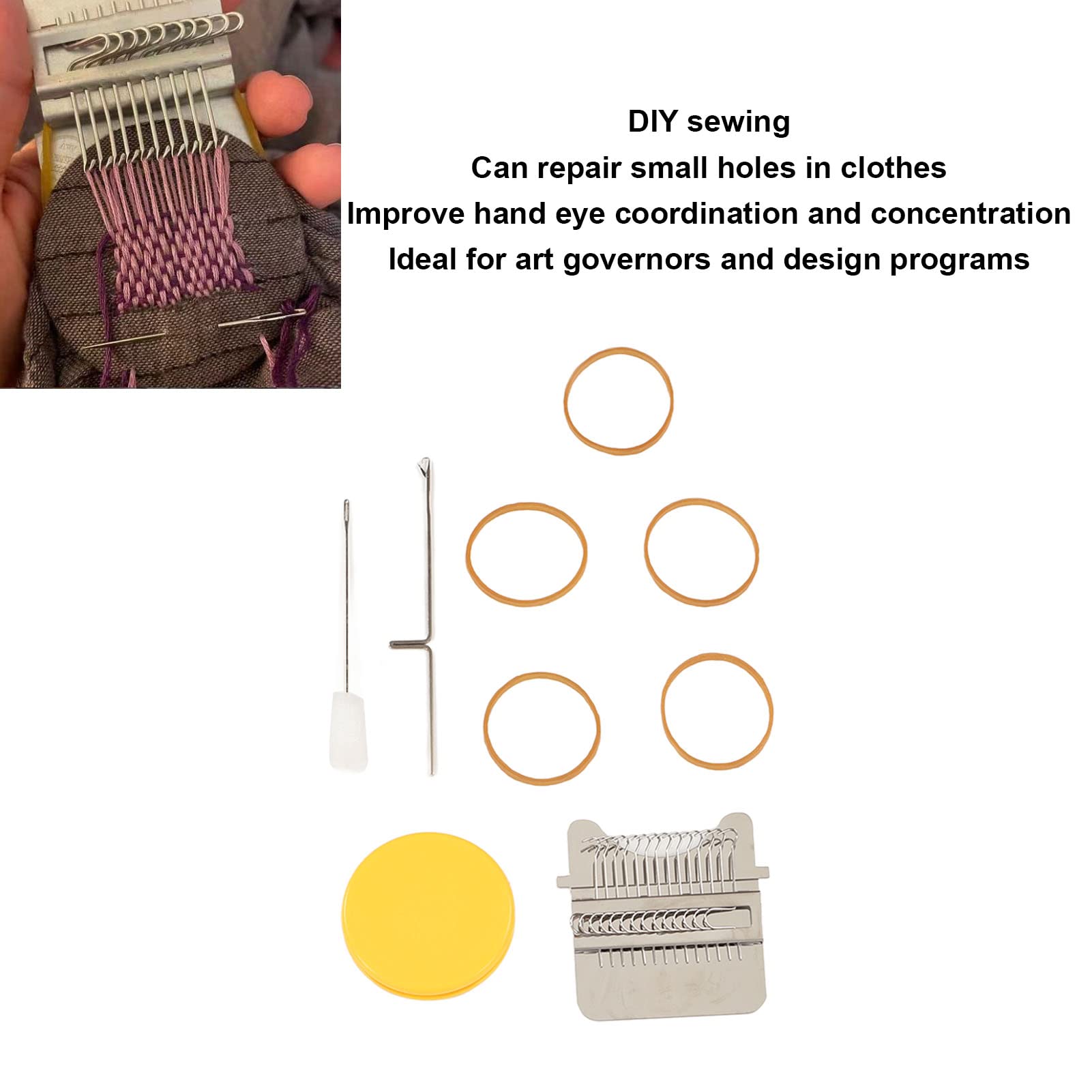 Stop Mini Loom Machine, Kleine Weefgetouw Kit Draagbare Weefgetouw Machine DIY Weven Reparatie Tool met 14 Haken voor Jeans, Sokken en Kleding