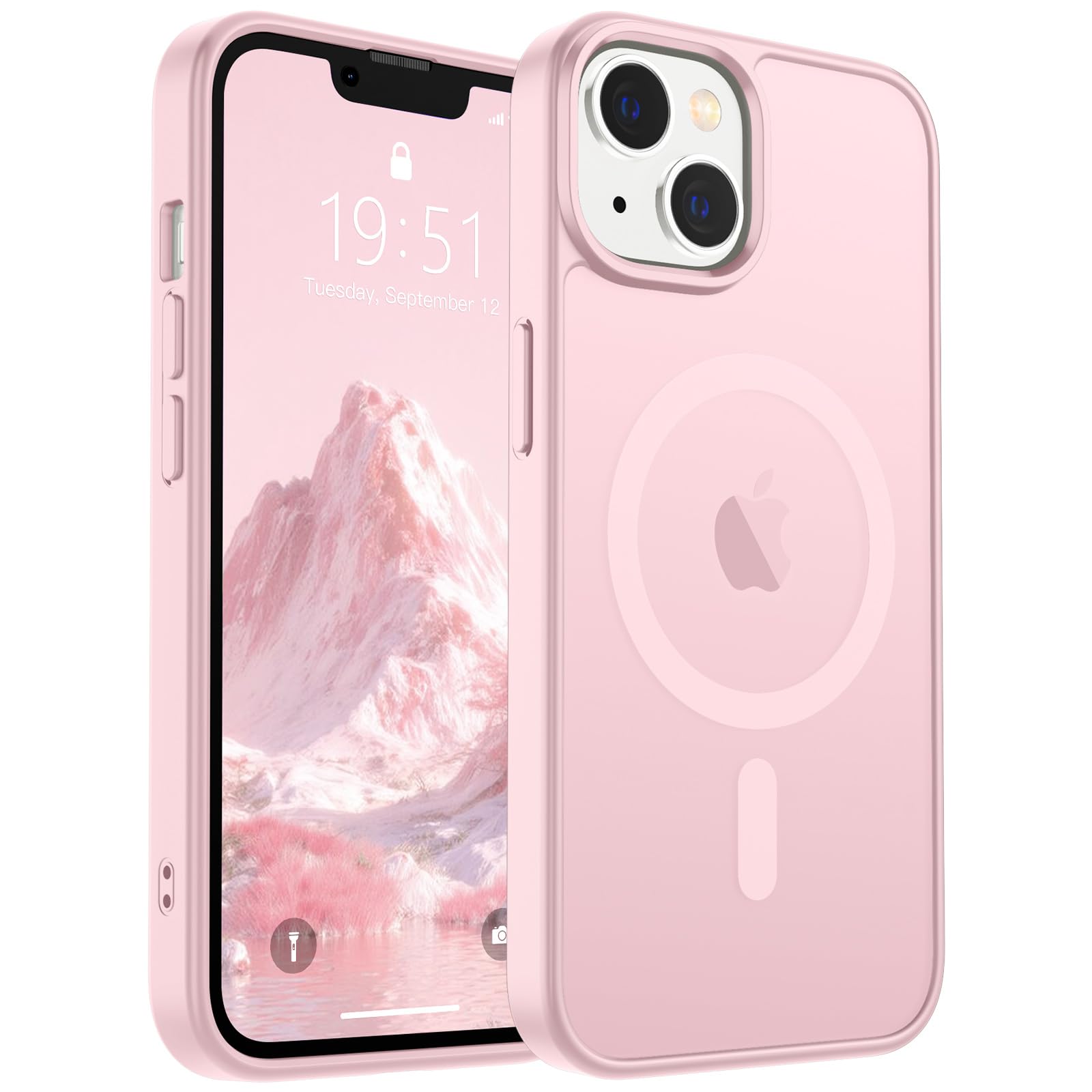 SUPFINE Magnetic for iPhone 14 Case & iPhone 13 Case (Compatible with MagSafe)(Military Grade Drop Protection) Translucent Matte Shockproof Phone Cover,Light Pink