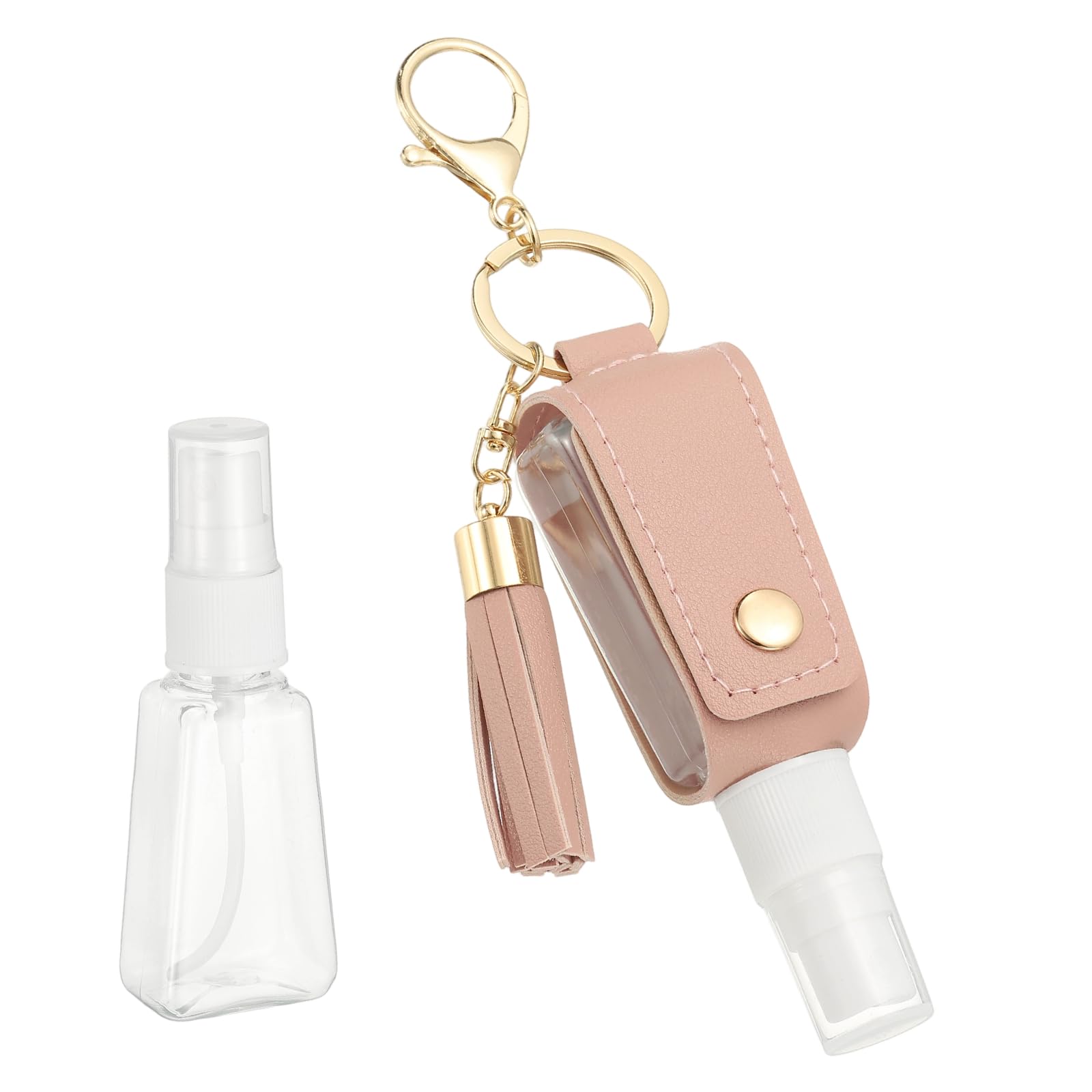 sourcing map Travel Empty Spray Bottles with Leather Bag Holders, 30ml Refillable Leakproof Bottle Travel Size, Portable Hand Soap Containers for Cosmetic Perfume Air Freshener,Pink