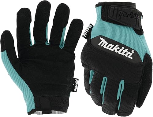 Makita Guantes de trabajo unisex 100% piel auténtica, color verde azuladonegro, talla M de EE. UU
