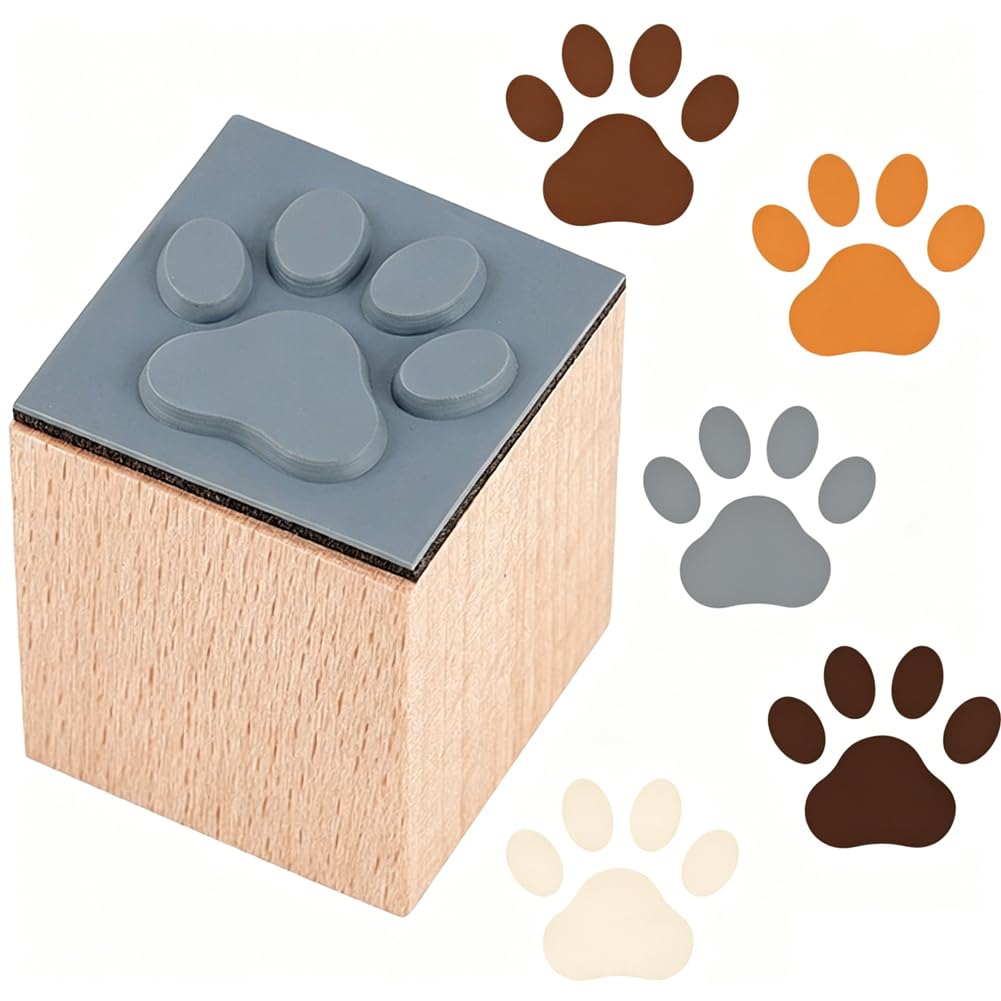 PRESSINART Paw Print Rubber Stamp 1 Inch Mini Wooden Stamps for Planner Cute Cat Dog Paw Pattern Square Small Reusable Seal for DIY Craft Scrapbooking Journaling Album Card Envelope Photo Decoration