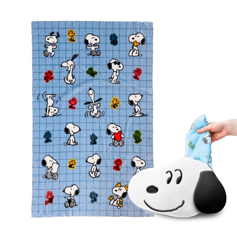 Puckator Blankeazzz 2-in-1-Plüschkissen mit Decke Snoopy & Woodstock