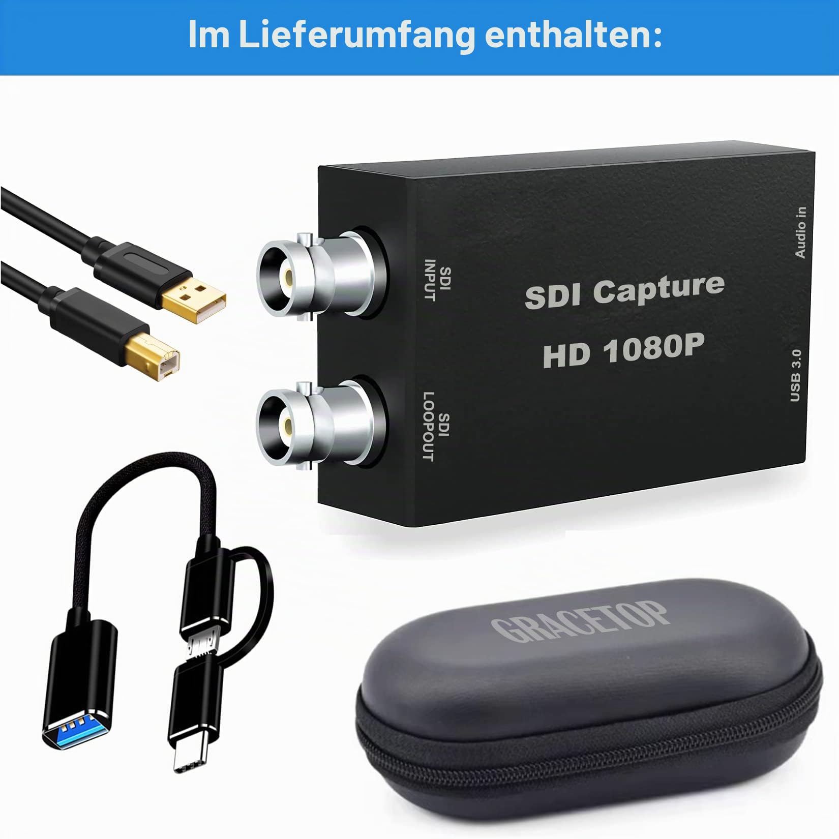 1080P SDI auf USB 3.0 mit SDI Loopout Video Capture Card, for Game Streaming Video Recording for Windows, Linux, OS (SDI Capture Card)