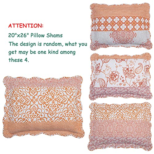 Bytide Bedspread Coverlet Oversized King 122" X 106" Floral Printed 9 Piece Quilt Set, Soft Lightweight Prewashed Bedding Set Bed Cover For All Season, Coral Chevron #TOP3