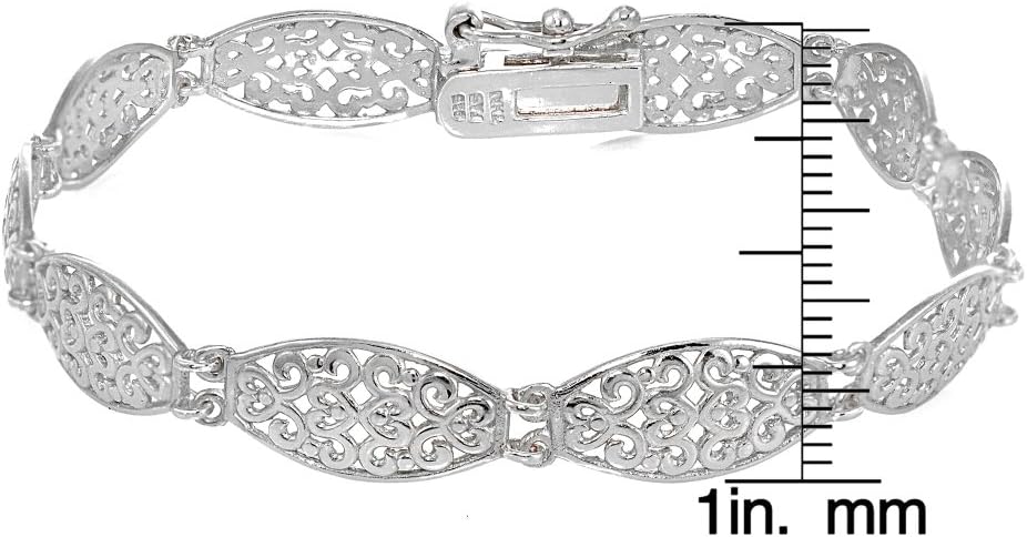 Hoops & Loops Sterling Silver Polished Vintage Oval Filigree Bracelet
