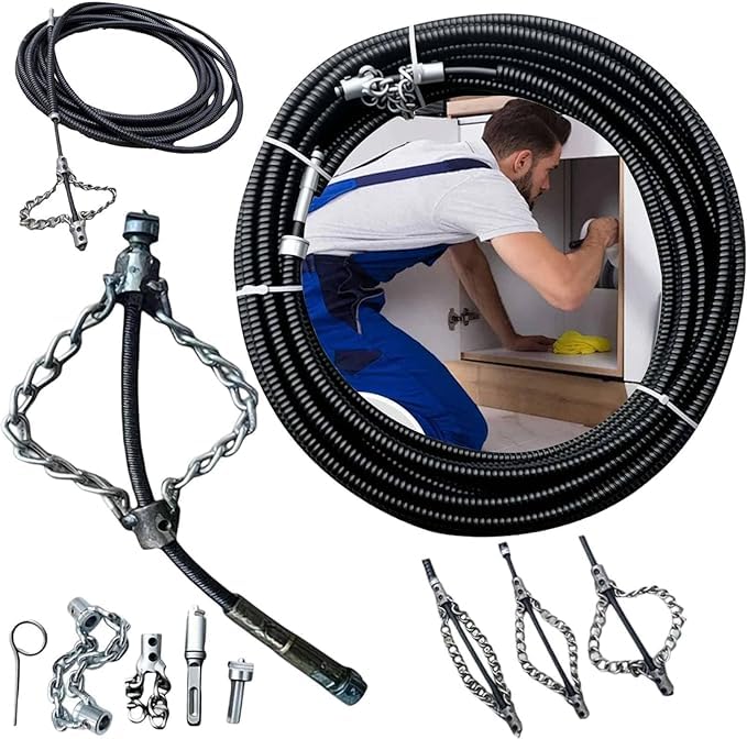 Abflussreinigungsschlange, robust, Flex-Schaft, 500 cm, Verstopfungsentferner für Zuhause, Waschbecken, Wannen und Duschen, bohrbetriebenes Entkalkungskettenwerkzeug, Schwarz