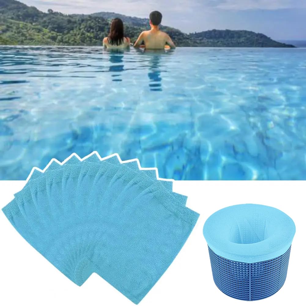Hongmeru 10-Pack Reusable Pool Skimmer Socks&Filter Nets, Nylon Fabric with Ultra-Fine Mesh, Elastic Design for Easy Installation, Skimmer Basket Filters for Inground/Above Ground Swimming Pools(Blue)