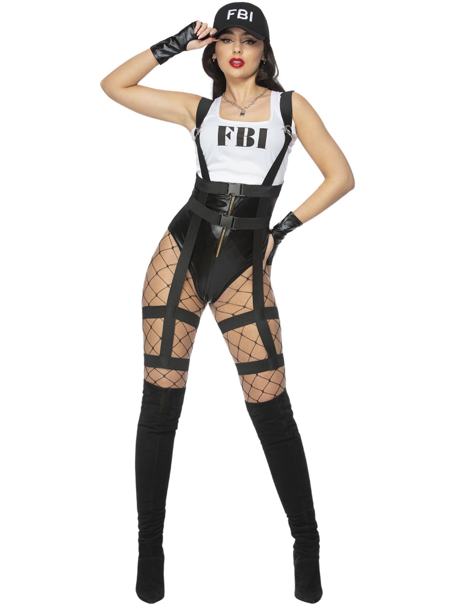Smiffys Fever FBI Costume Vest, Harness Shorts & Cap, Fever Fancy Dress, Fever Dress Up Costumes