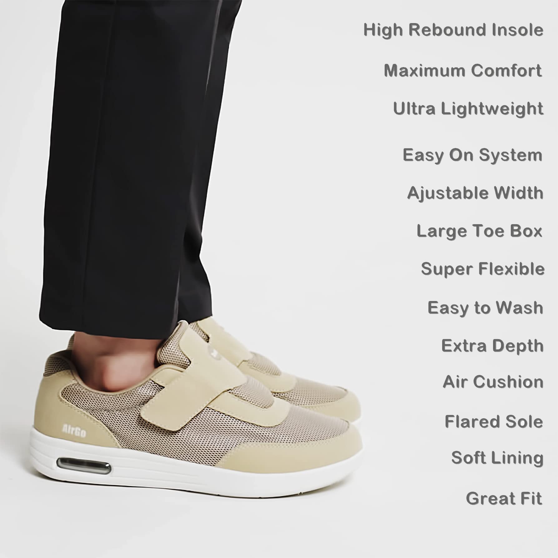 Scarpe per diabetici da uomo, con cuscinetto d'aria, senza lacci, regolabili, per fascite plantare, edema, piedi gonfi, alluce valgo, taglia 40-46
