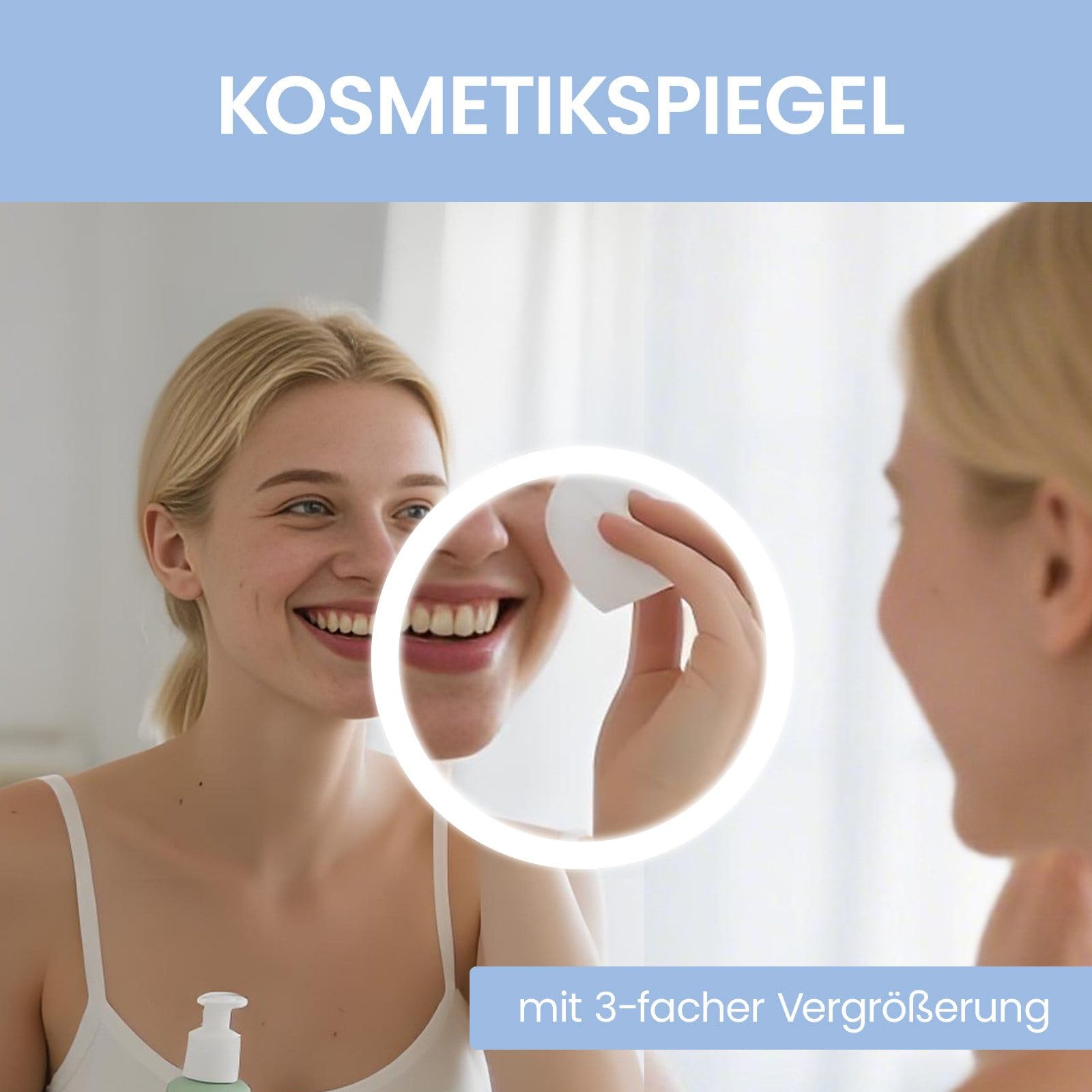 Hollywood Spiegel 70x50cm Schminkspiegel Kosmetikspiegel Kosmetikspiegel beleuchtet mit Led Beleuchtung Vergrößerung Licht,Digital Uhr,dimmbar,3 Lichtfarben,3xVergrößerung,Touch Schalter,Alurahmen