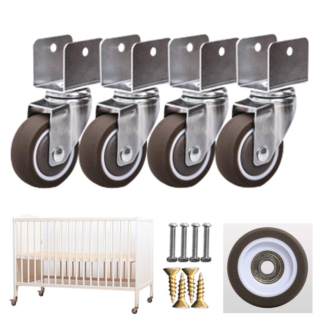 Roulettes pivotantes de 25 mm en caoutchouc TPE avec support en U lot de 4 charge 50 kg