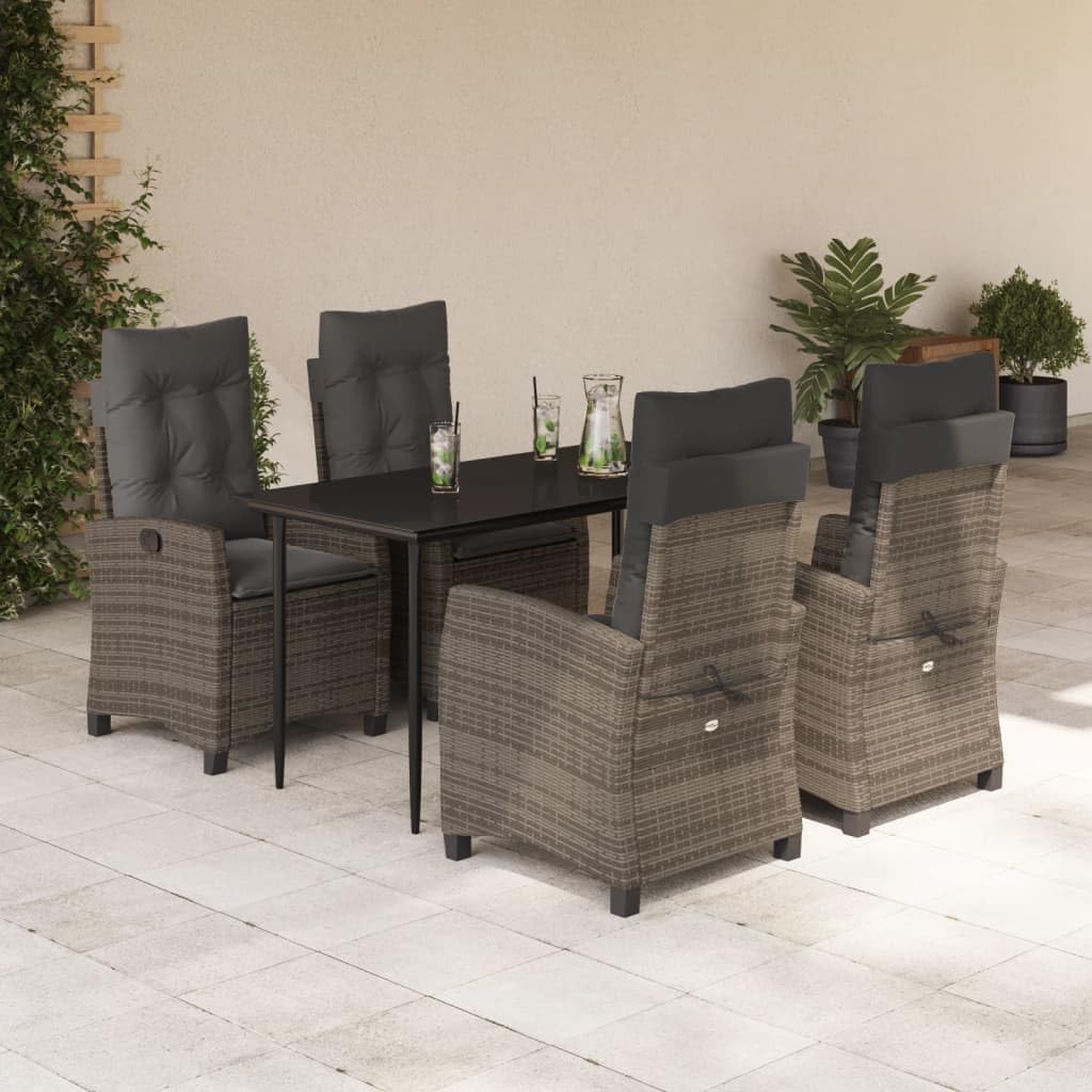 Set da Pranzo da Giardino 5 pz in Polyrattan con Tavolo e 4 Sedie | Sedie reclinabili con schienale regolabile e cuscini morbidi. Ideale per pranzi all'aperto in cortile, patio o terrazzo.