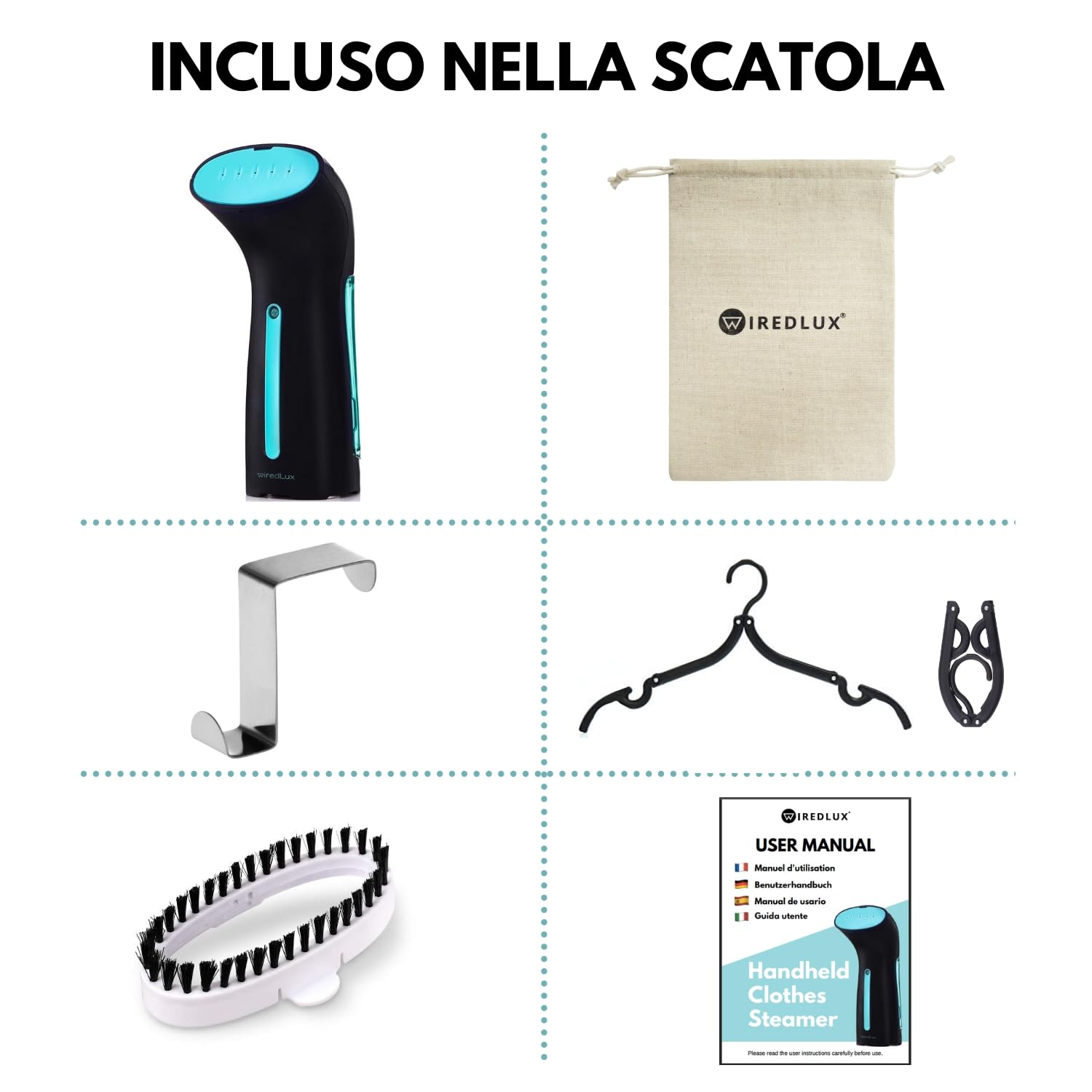 Ferro da Stiro Verticale, Stiratore a Vapore per Vacanza e Casa, Steamer Portatile e Leggero Pronto in 25 Sec e 100% Anti-Perdita, Stiratore Verticale, Accessori per Viaggio Inclusi