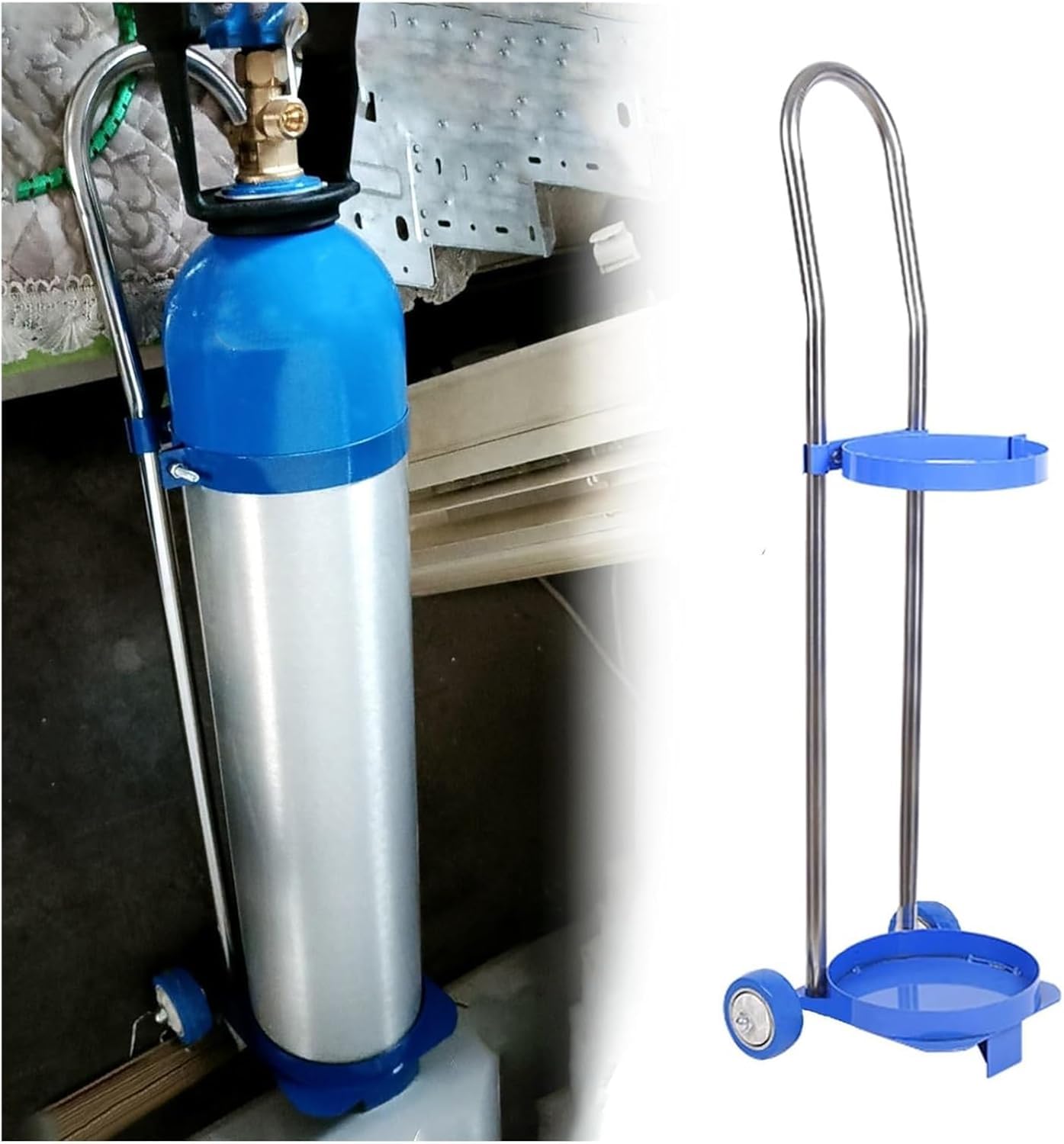 GLJTUO Oxygen Tank Stand for Home, School & Hospital - Rolling Steel Gas Cylinder Trolley, 31.5" Tall Storage Rack for 10L Tanks, Durable & Stable Cylinder Holder,6-37.4 in tall