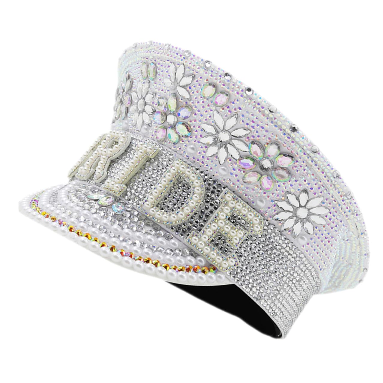 NUOBESTY Sombrero de Novia Color Claro Gemas de Imitación, Talla Única Ajustable, Estilo Capitán para Despedidas de Soltera y Bodas, Accesorio Brillante para Fiesta y Fotografía