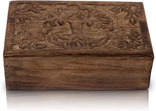 Miniatura 4 de Gran regalo de cumpleaños, caja de joyería decorativa de madera hecha a mano, organizador de joyas tallado en árbol de la vida, caja de recuerdos,