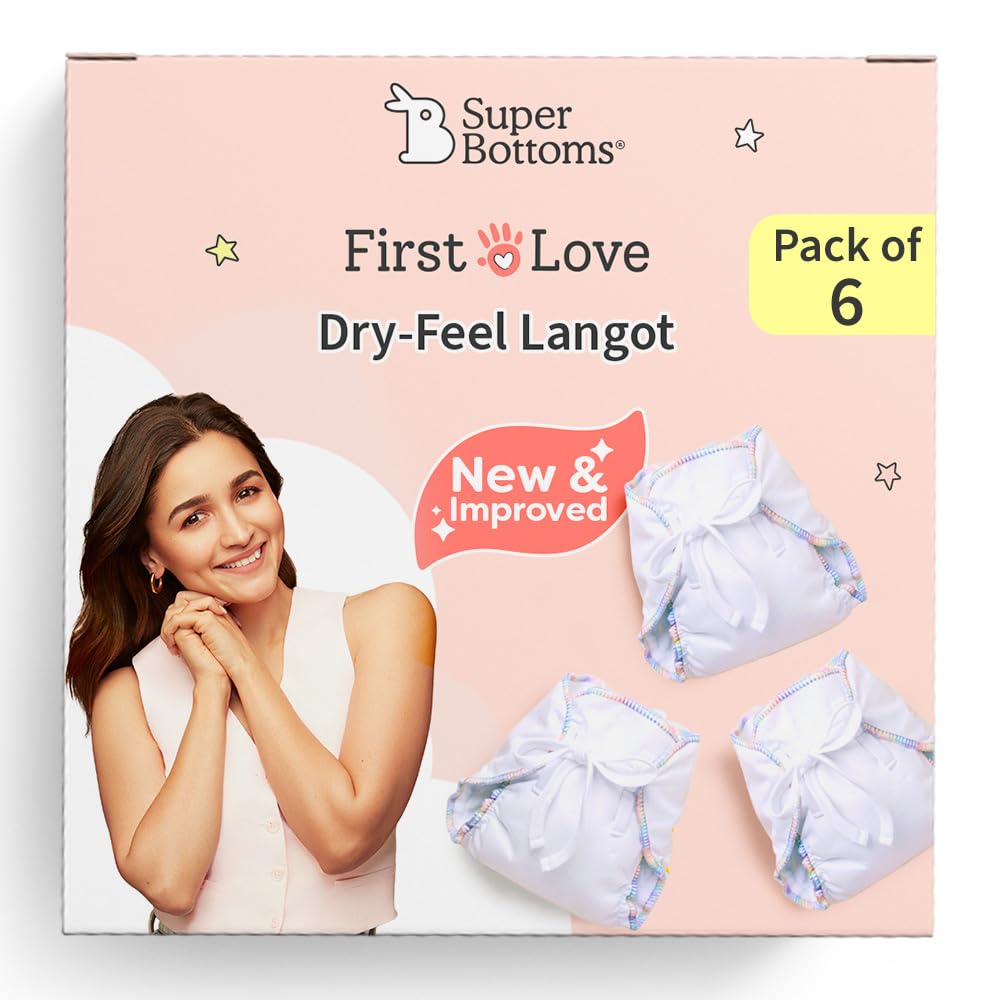 SuperBottoms DryFeel Baby Langot 0-6 months l Organic Cotton Modern Baby Nappy l Mess-free Langot with Gentle Elastics l Super DryFeel Top Layer l Diaper-free Time Essential | 6 Pack-image-43