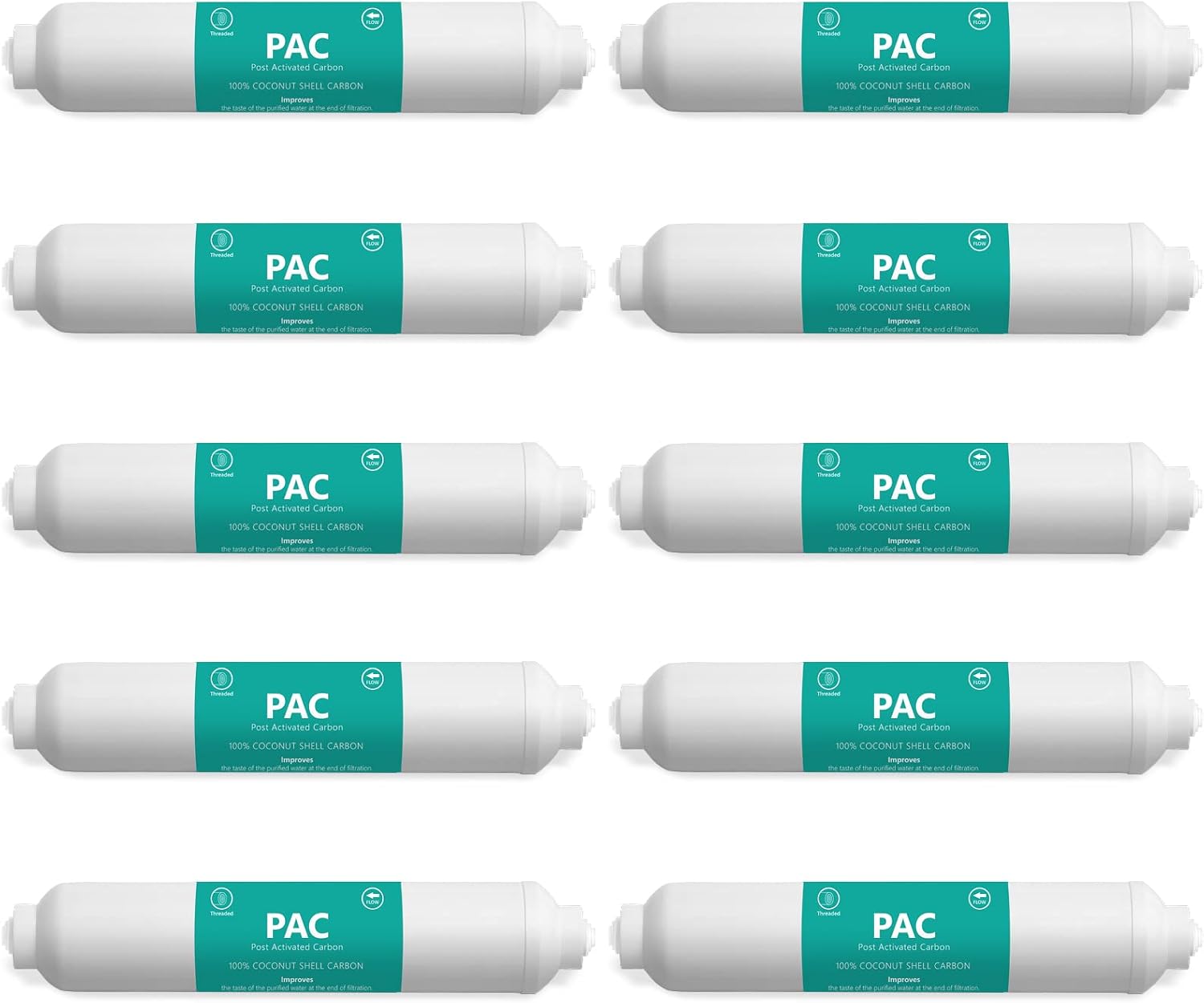 Express Water Post Activated Carbon (PAC) Water Filter Replacement – 5 Micron Inline Filter – 10 inch, 1/4 Threaded Fitting – Under Sink and Reverse Osmosis System (Pack of 10)…