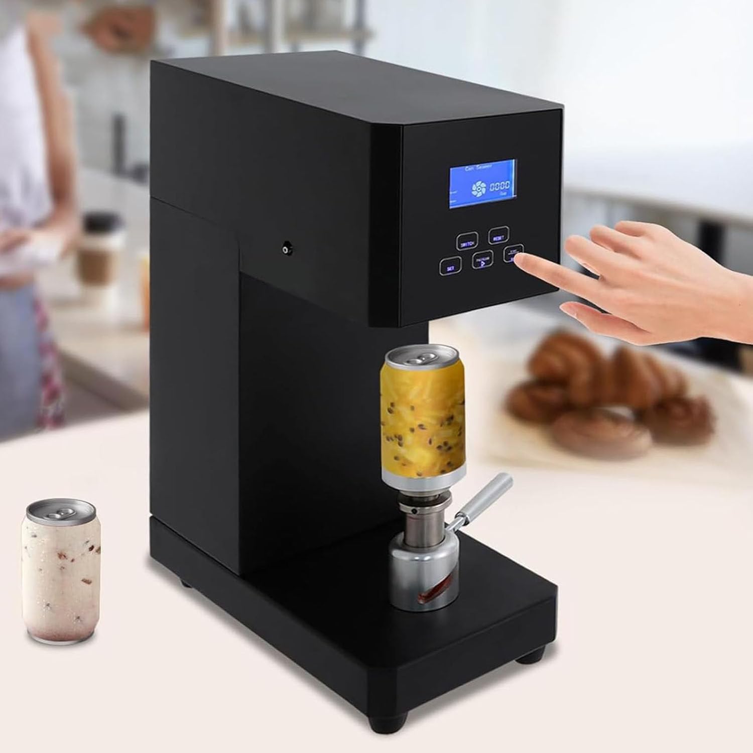 ASerZenith Semi Automatic Can Sealer Machine, 370W Commercial Cup Sealing Machine For Soda Cans, Glass, Plastic, Tin Cans With Counter,Black