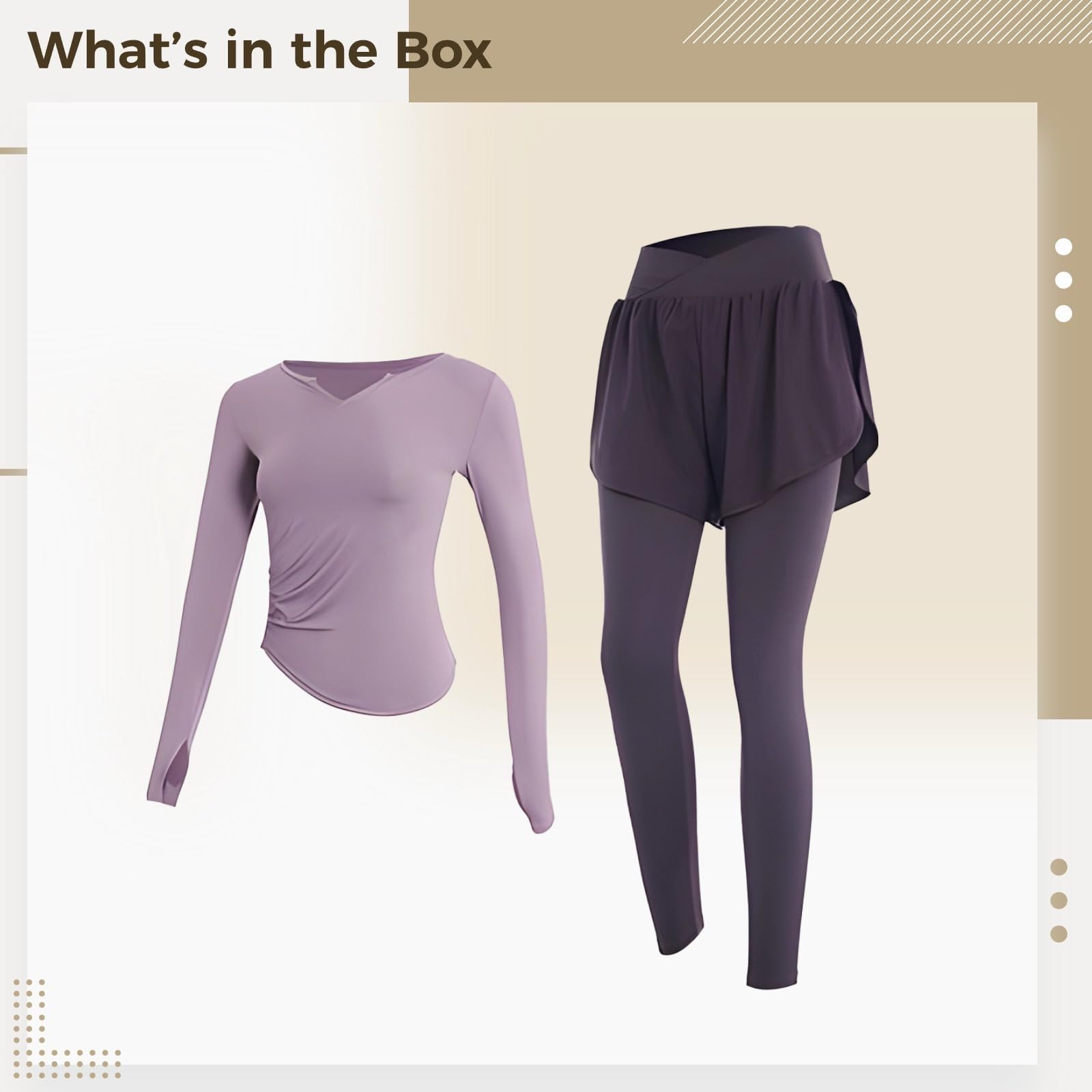 Ensemble de pilates noir deux pièces pour femme, taille XXL (61,2 à 68 kg), haut à manches longues, leggings ou shorts, matériau polyester-élasthanne, violet, taille unique
