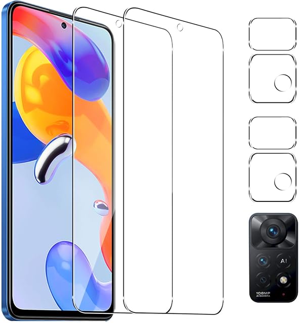 Pkila for Xiaomi Redmi Note 11 Pro 4G/Note 11 Pro 5G Screen Protector 6.67", 2+2 Pack Tempered Glass Protective Film & Camera Lens Protector Anti-fingerprint Bubble-Free 9H Hardness Screen Protector