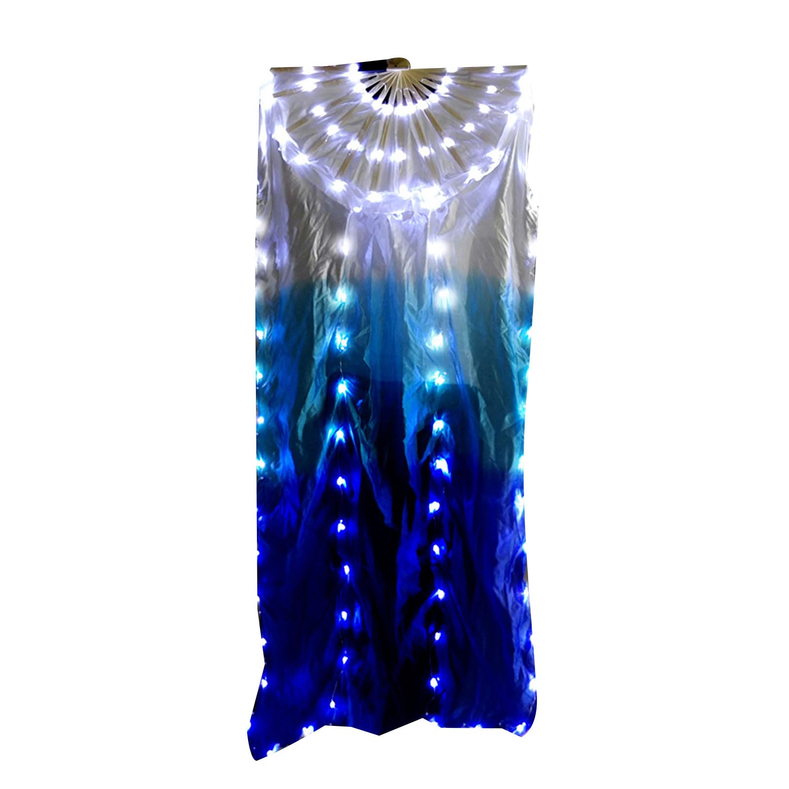 XAGMODSHN LED Silk Belly Dance Fan Illuminated Long Silk for Stage and Outdoor Event with Wood Frame Wood Hand