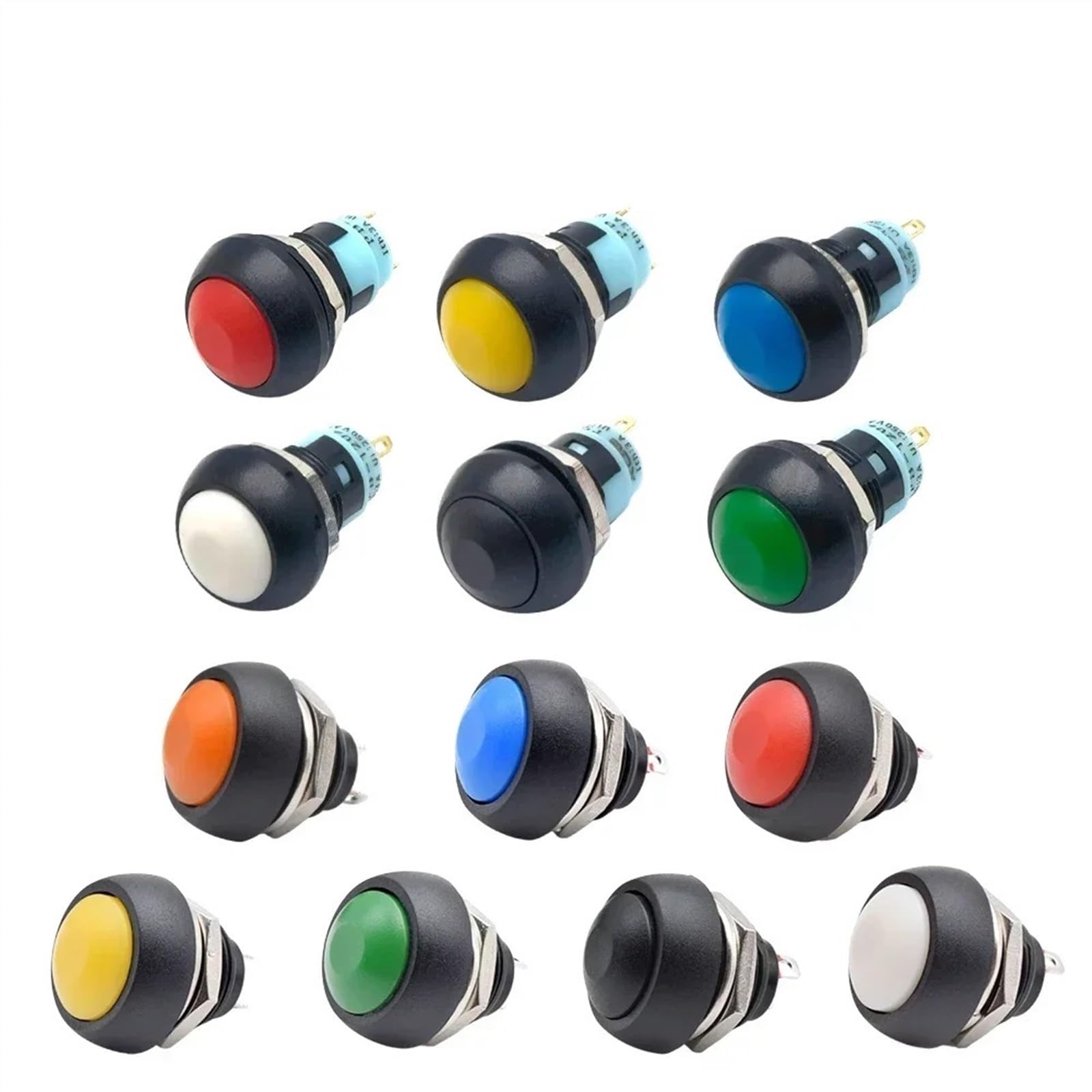 LZVRX 10Pcs PBS-33A/33B 12mm Momentary/Latching Push Button Switch – Red/Green, 3A 250V, Plastic Round Self-Reset Or Self-Locking, For DIY Electronics Projects