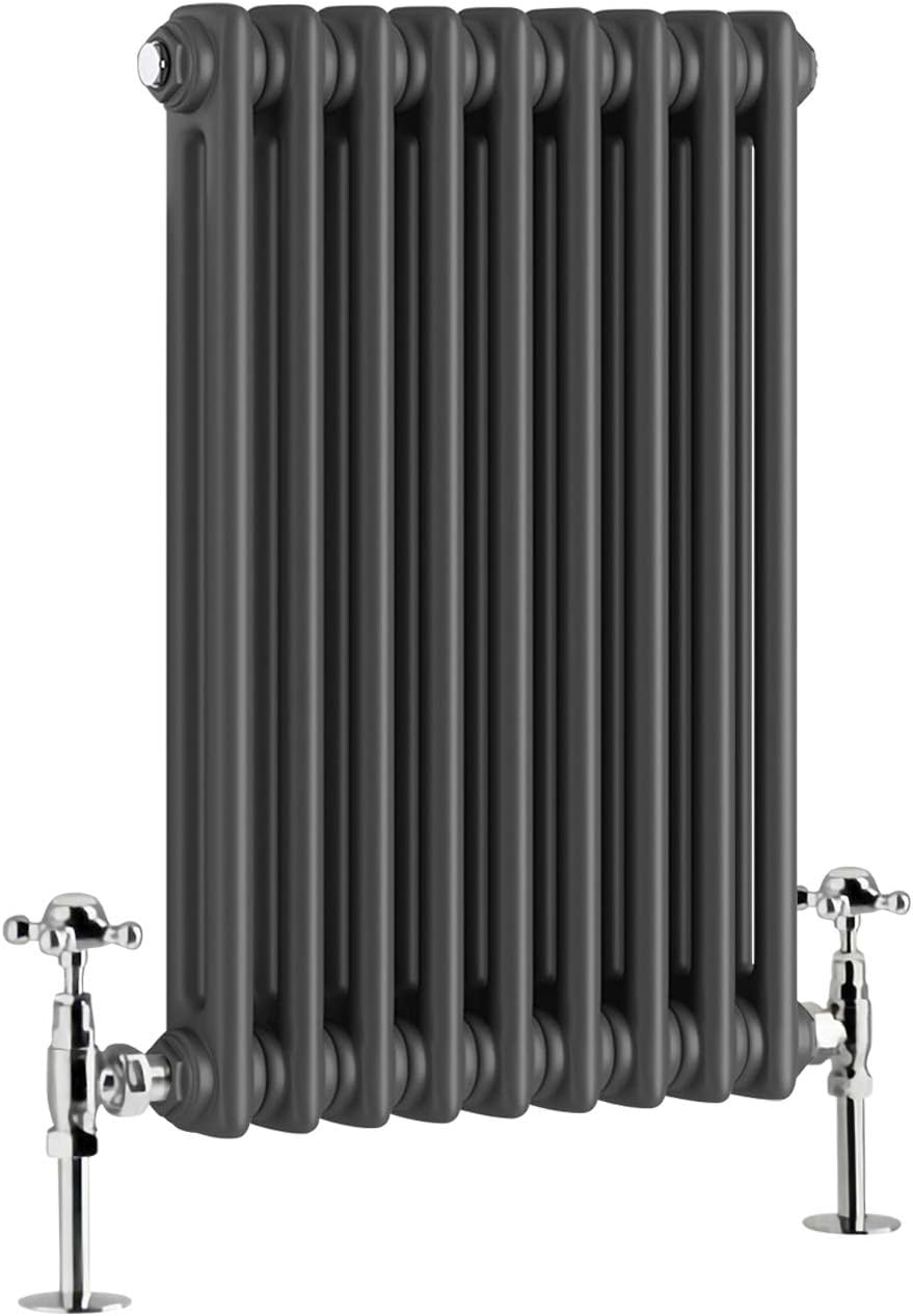 Warmehaus - Traditional Cast Iron Style Anthracite Double Column Horizontal Radiator 600 x 425mm - Perfect for Bathrooms, Kitchen, Living Room