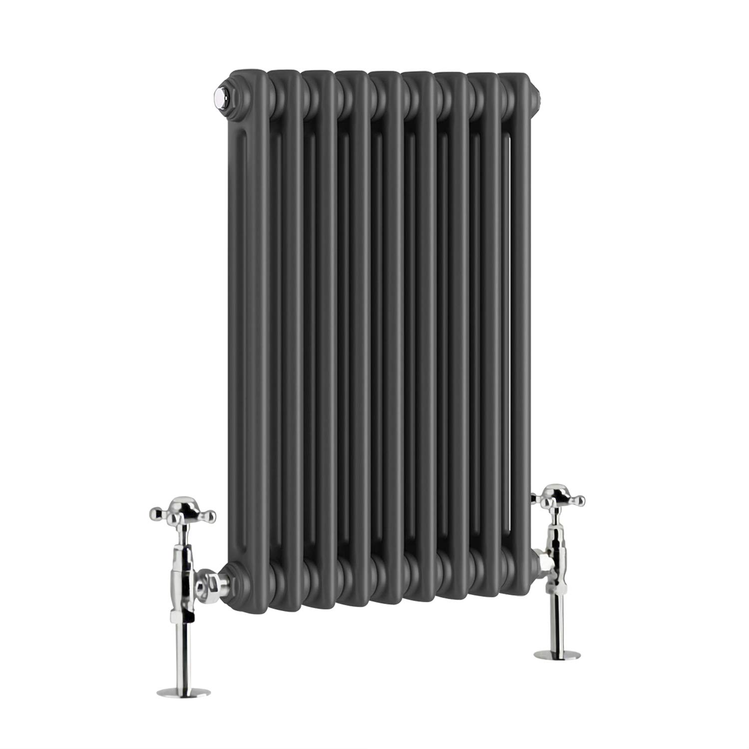 WarmehausTraditional Cast Iron Style Anthracite Double Column Horizontal Radiator 600 x 425mm - Perfect for Bathrooms, Kitchen, Living Room
