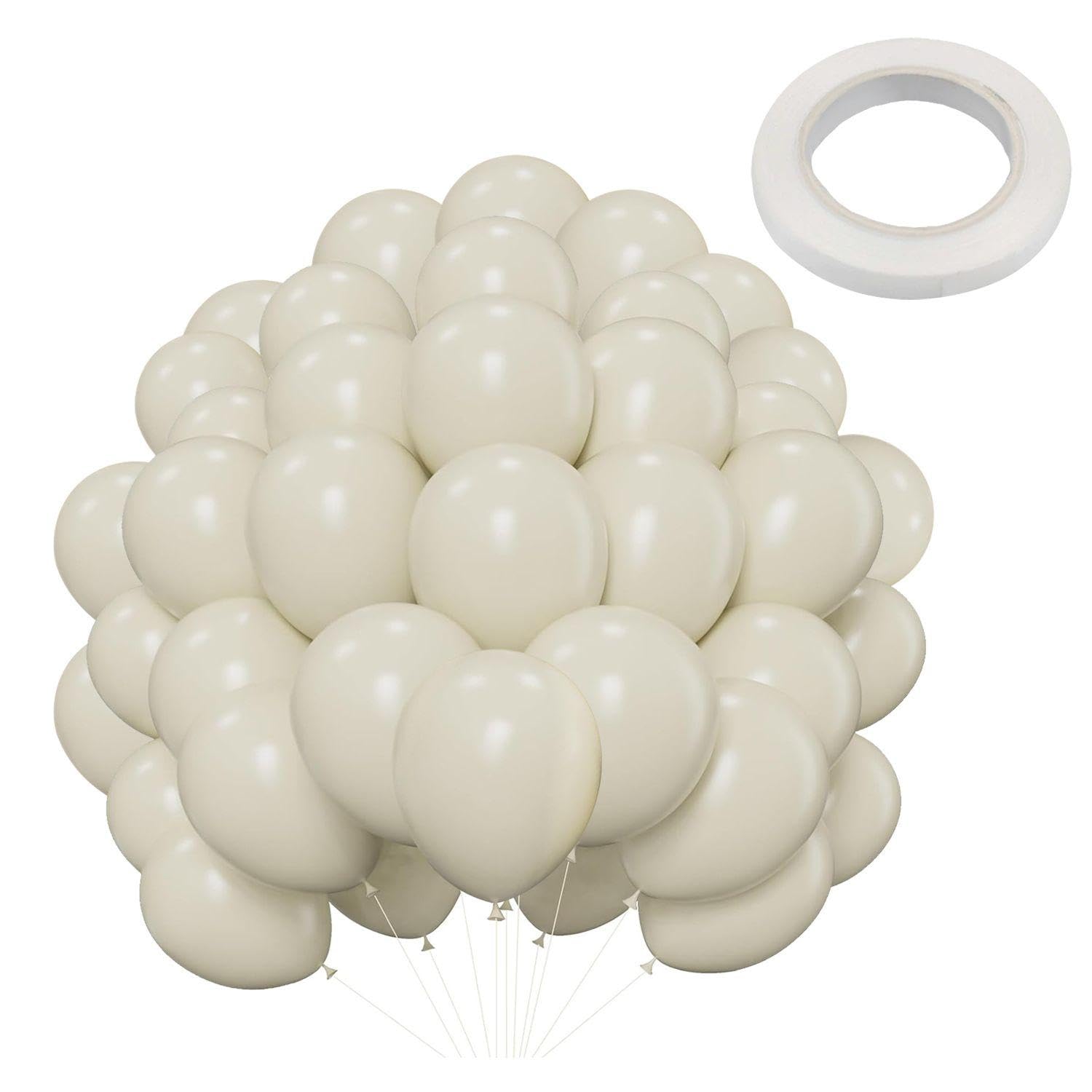 Nidhfg Sand White 50 Pieces Of Round Latex Balloon, 1 Roll Of Ribbon, 12 Inches, Simple Solid Color, Arrangement Of Scene Props, Party Decoration.