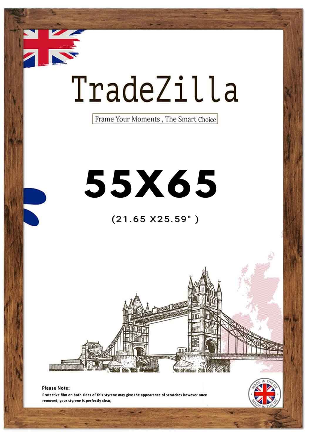 TradeZilla Durable Lifestyle Rustic 55x65cm (21.65 x 25.59 Inch) Wall Display- MDF Solid Eton Wood- Hanger Included -Great for Photos, Certificates Artworks, Posters (Rustic, 1-Pack)