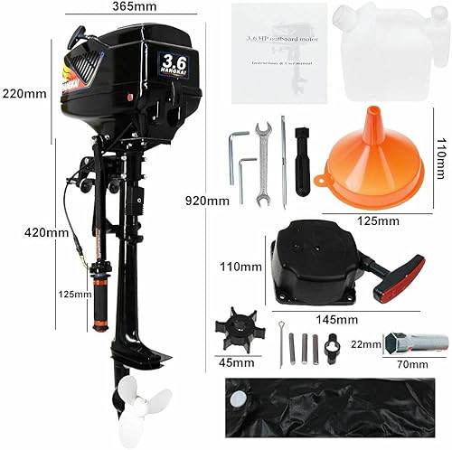 Miniatura 3 de Motor de barco de 2 tiempos 3.6 HP motor fuera de borda 55 CC con sistema de refrigeración por aire, motor de barco inflable, motor de barco,