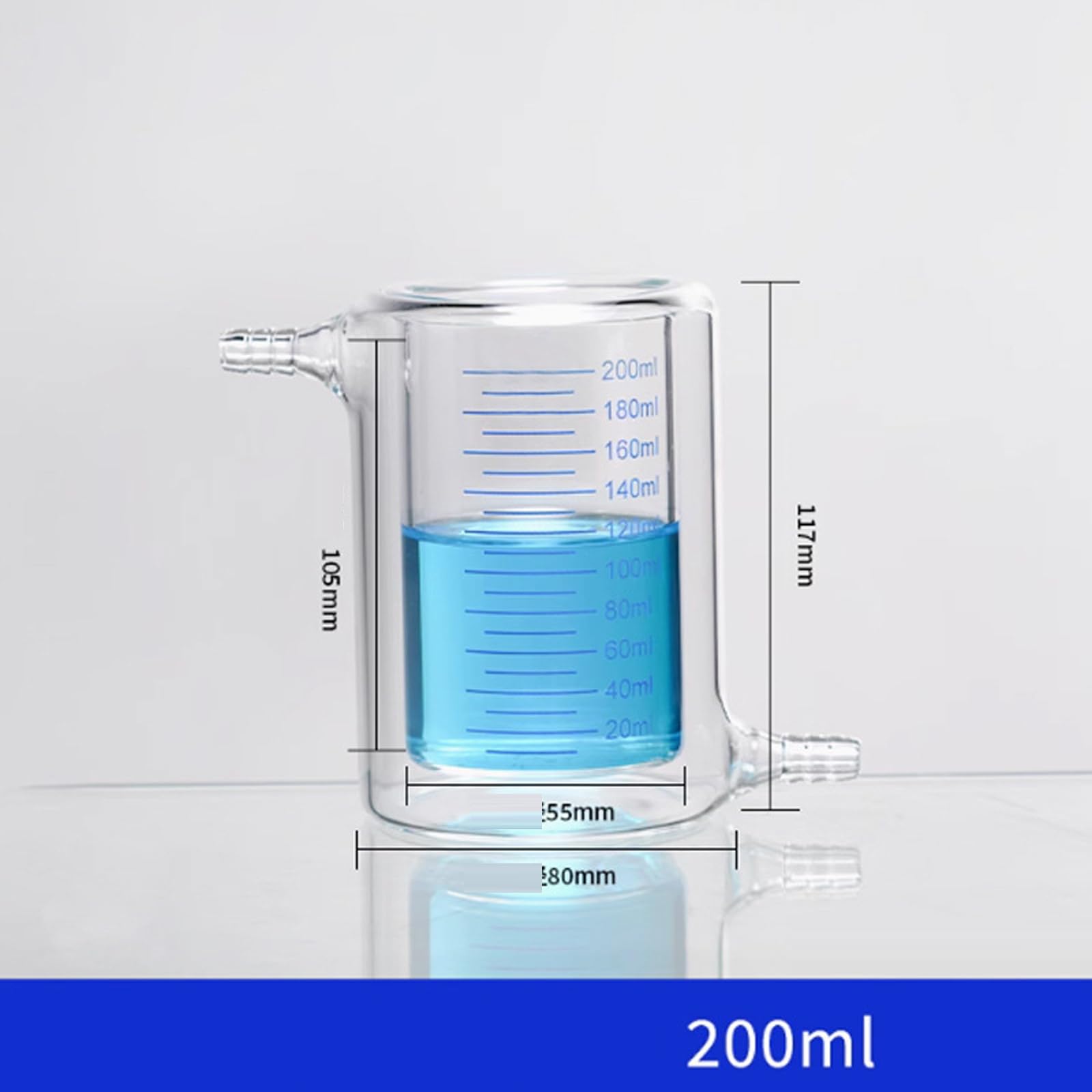 Becher in Vetro Borosilicato A Pareti Spesse, Reattore da Laboratorio in Vetro Borosilicato A Doppio Strato da 3,3 Litri per Riscaldamento E Miscelazione Sicuri. 200ml